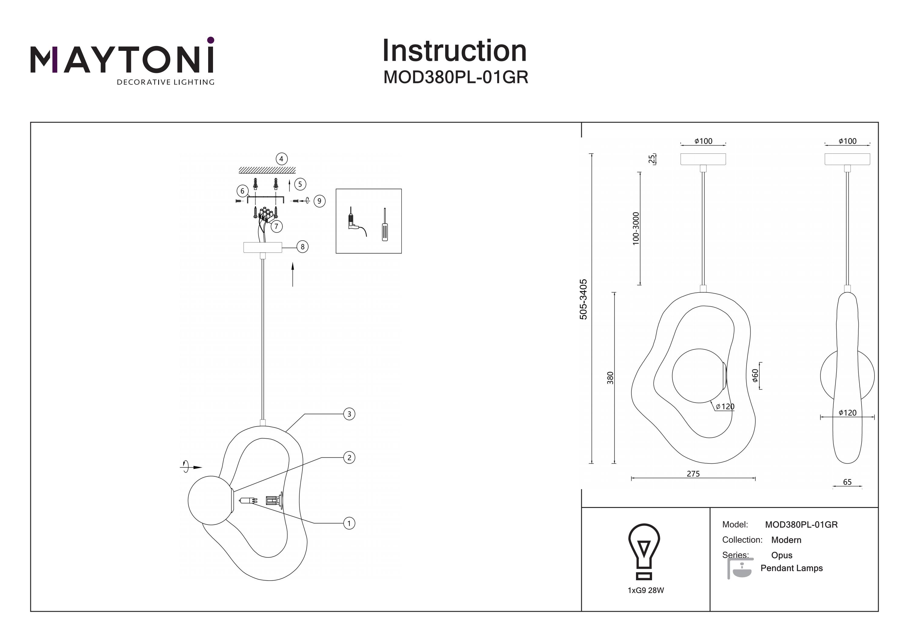 Corp de iluminat suspendat OPUS, Metal Gri, 28W, MAYTONI MOD380PL-01GR [6]