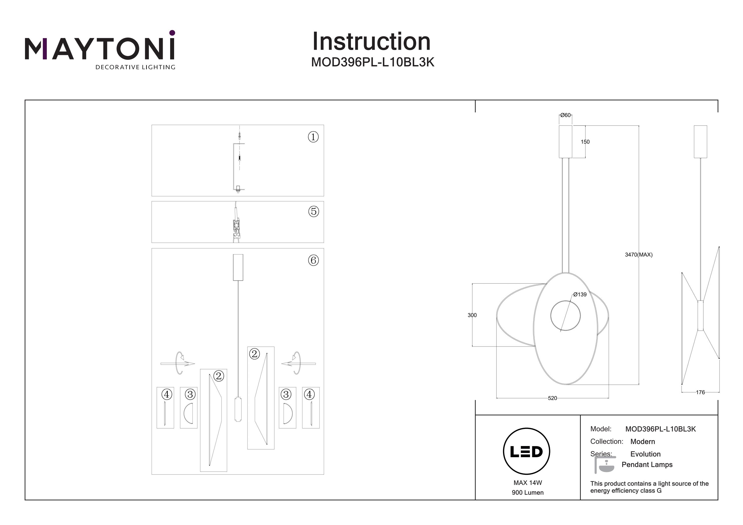 Corp de iluminat suspendat Evolution, Aluminiu Negru, 9W, MAYTONI MOD396PL-L10BL3K [7]