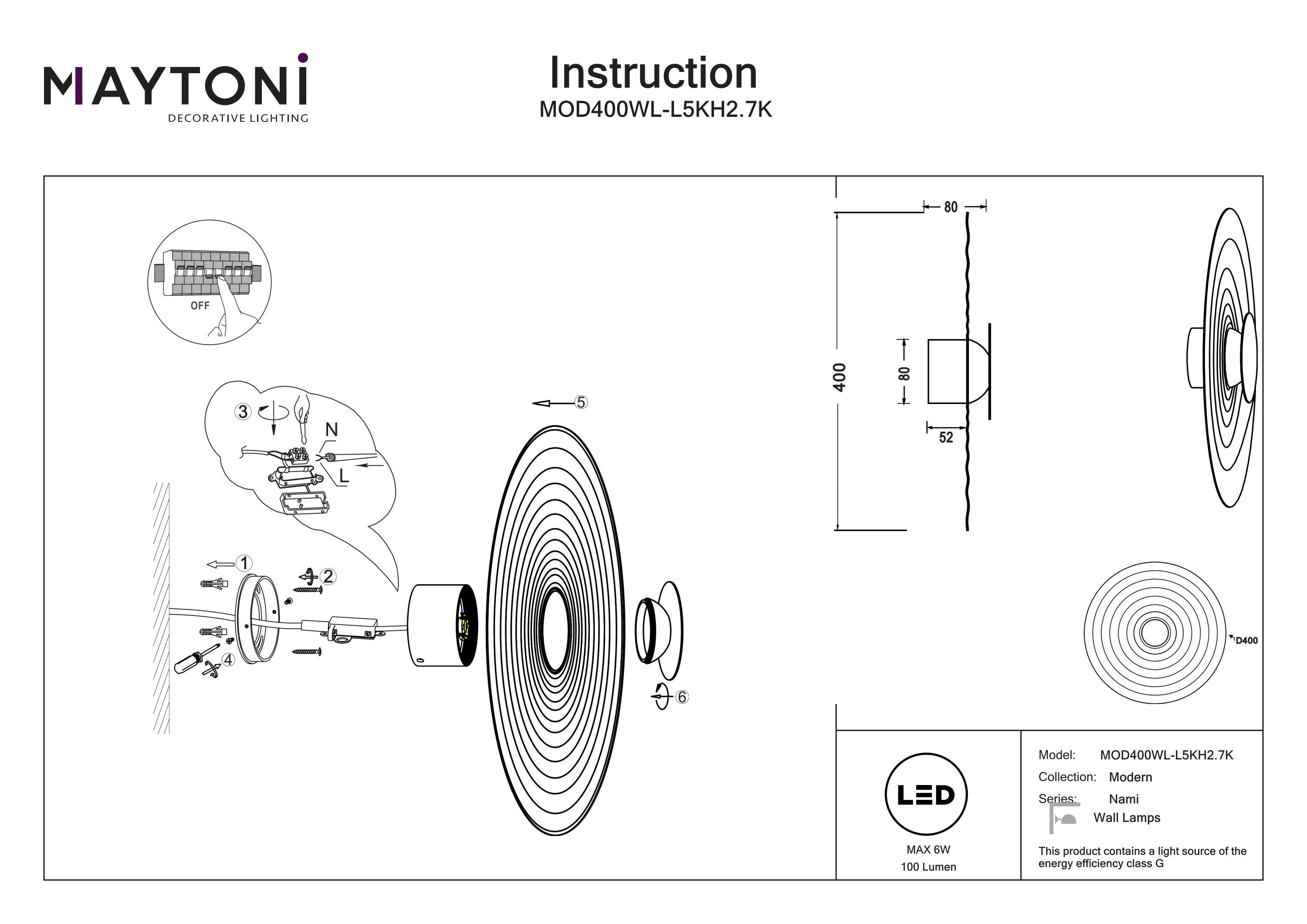 Aplică de perete Nami, Aluminiu Negru, 6W, MAYTONI MOD400WL-L5KH2.7K [3]