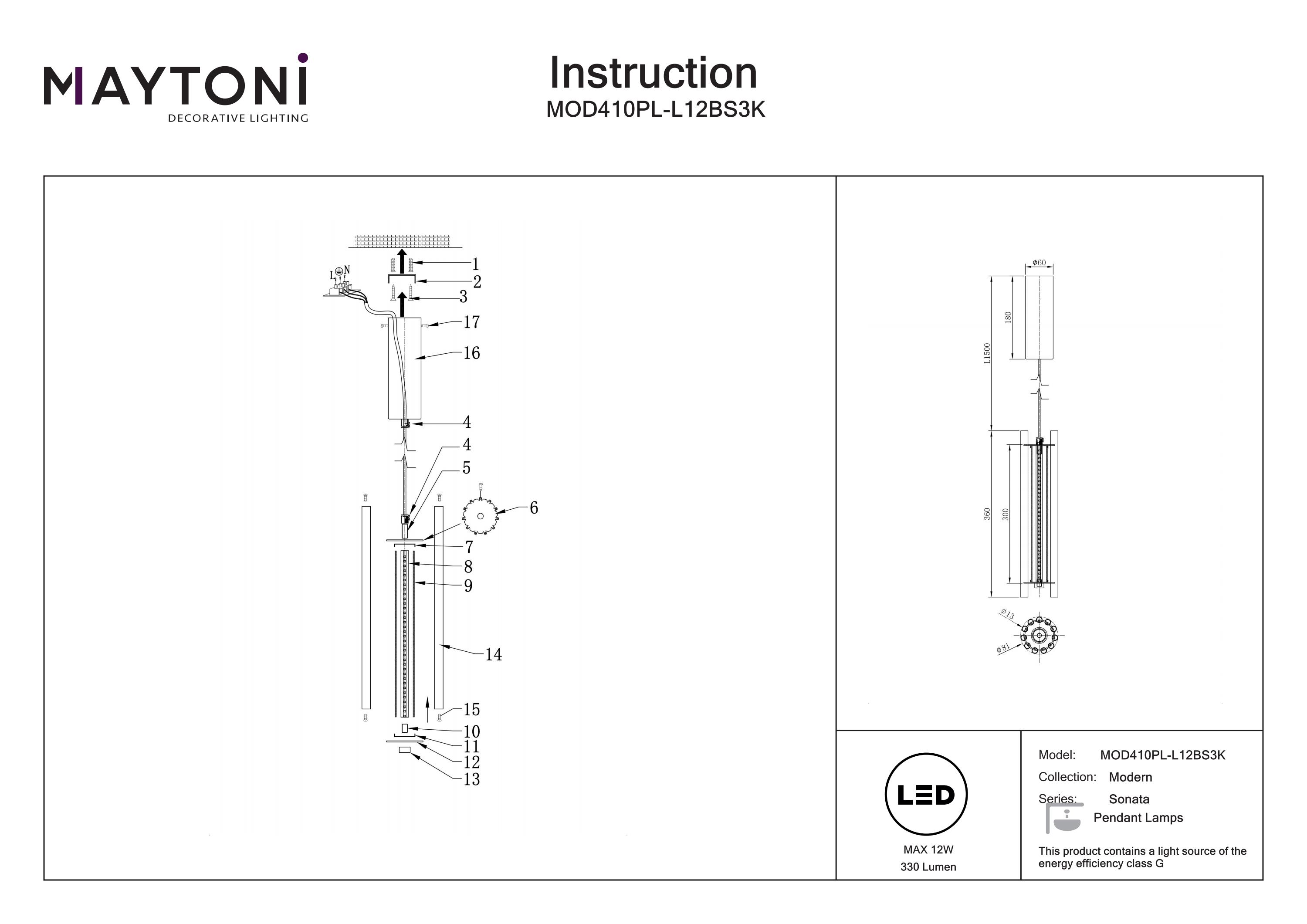 Corp de iluminat suspendat Sonata, Metal Alamă, 12W, MAYTONI MOD410PL-L12BS3K [6]