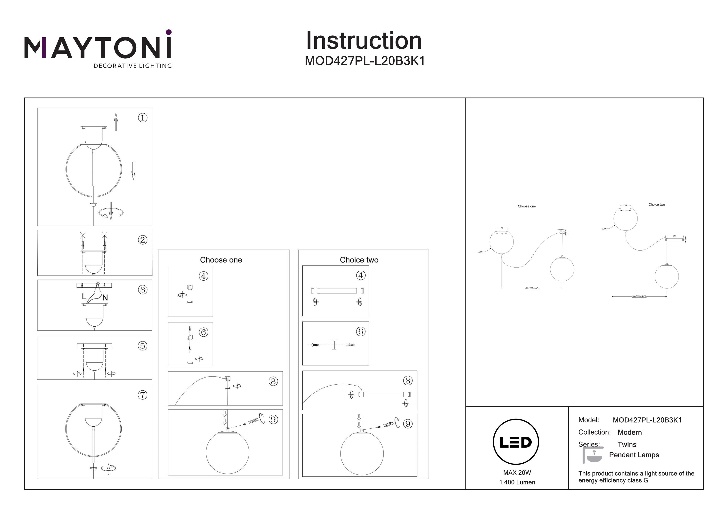 Corp de iluminat suspendat Twins, Metal Negru, 20W, MAYTONI MOD427PL-L20B3K1 [7]