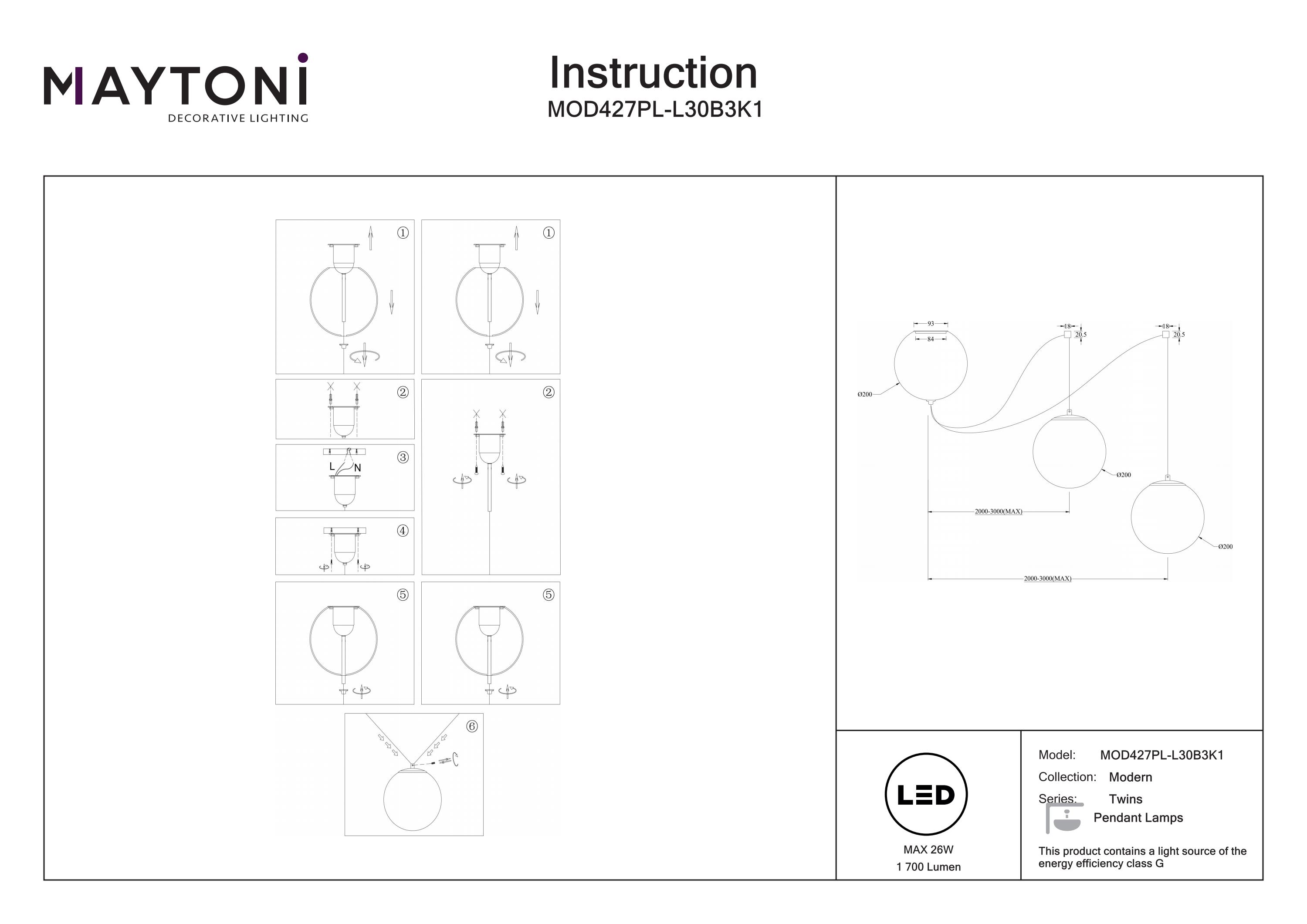 Corp de iluminat suspendat Twins, Metal Negru, 26W, MAYTONI MOD427PL-L30B3K1 [7]