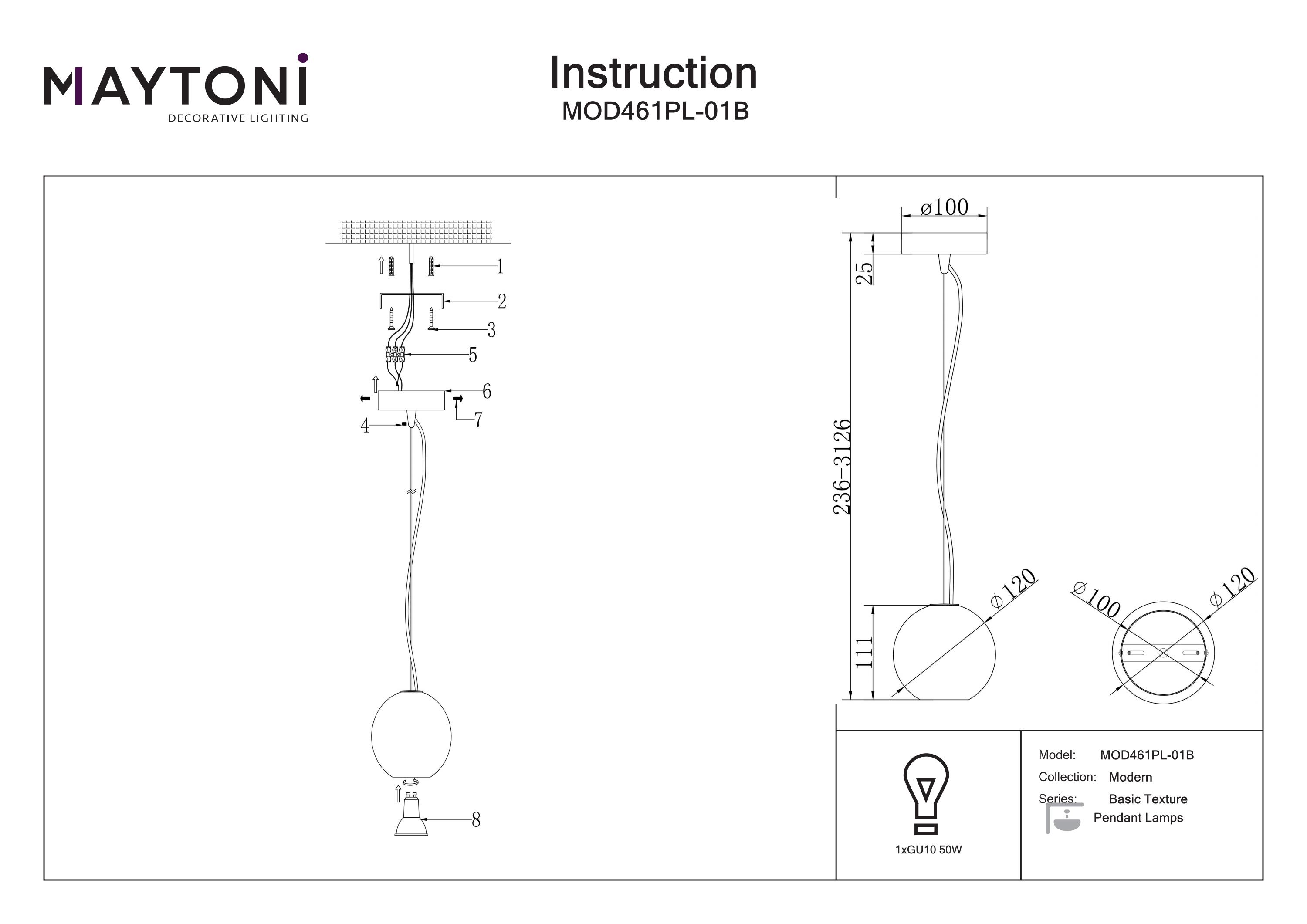 Corp de iluminat suspendat BASIC TEXTURE Negru Metal 50W MAYTONI MOD461PL-01B [2]