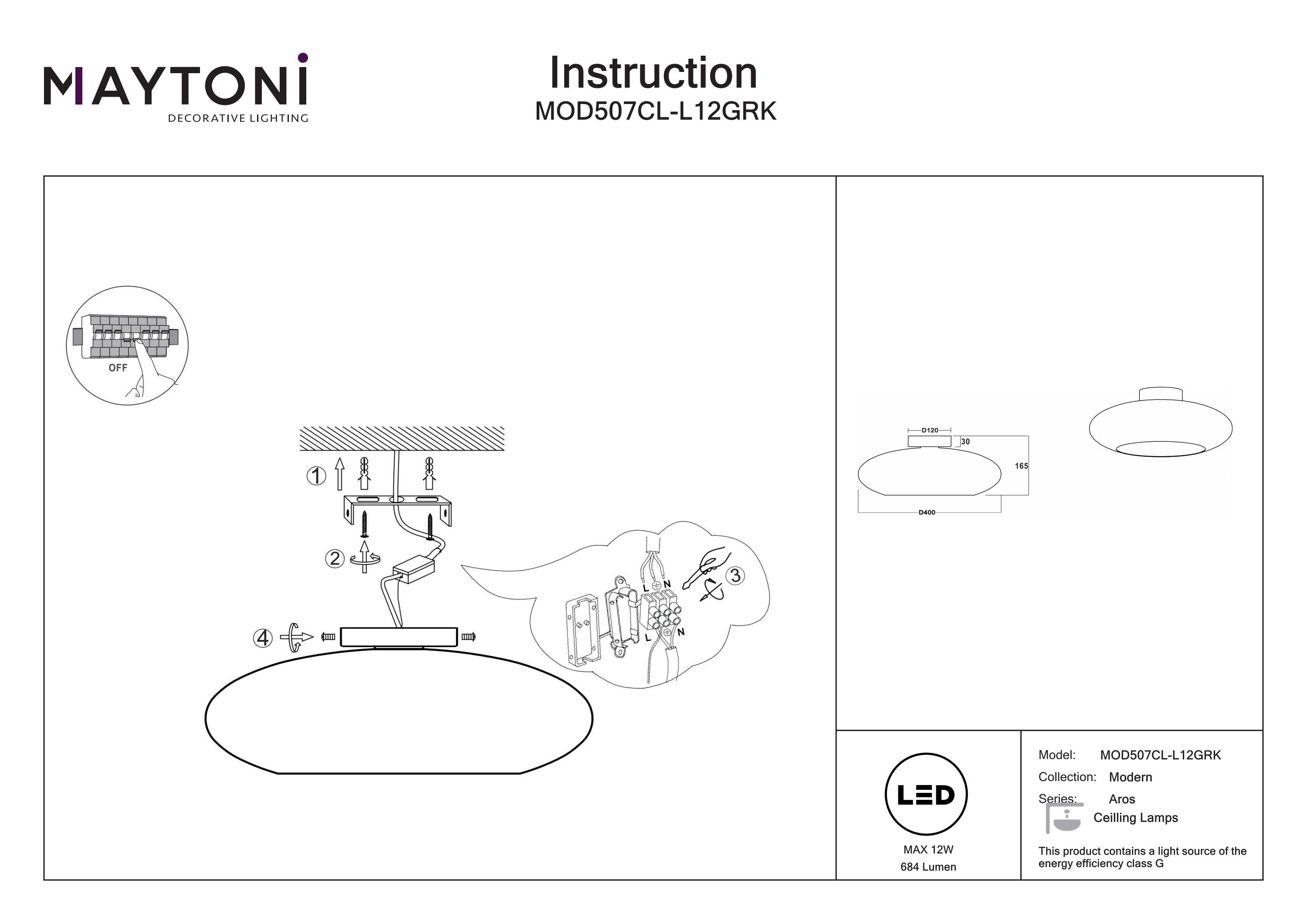 Plafonieră Aros Gri Aluminiu 12W MAYTONI MOD507CL-L12GRK [3]