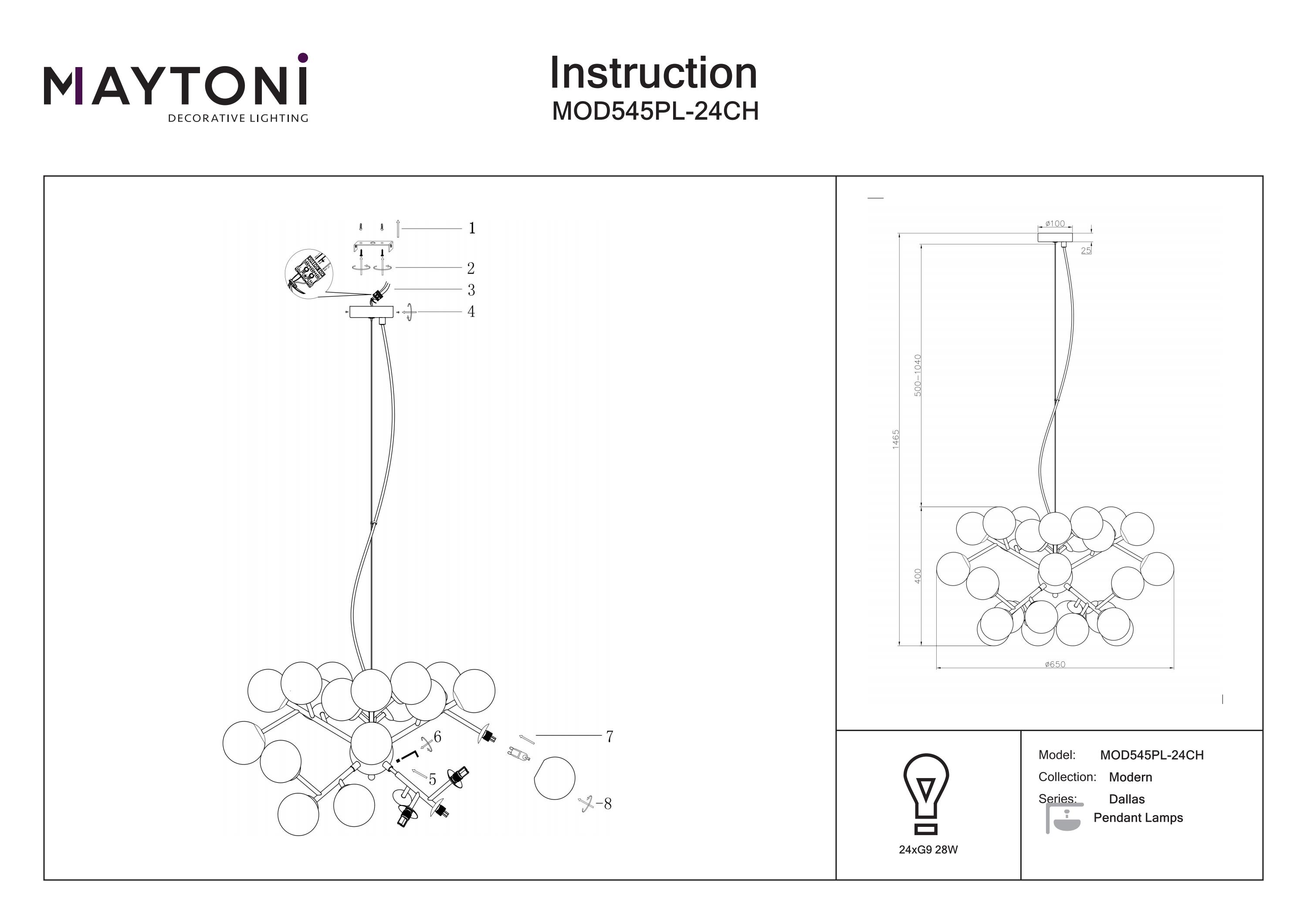 Corp de iluminat suspendat Dallas, Metal Crom, 28W, MAYTONI MOD545PL-24CH [2]