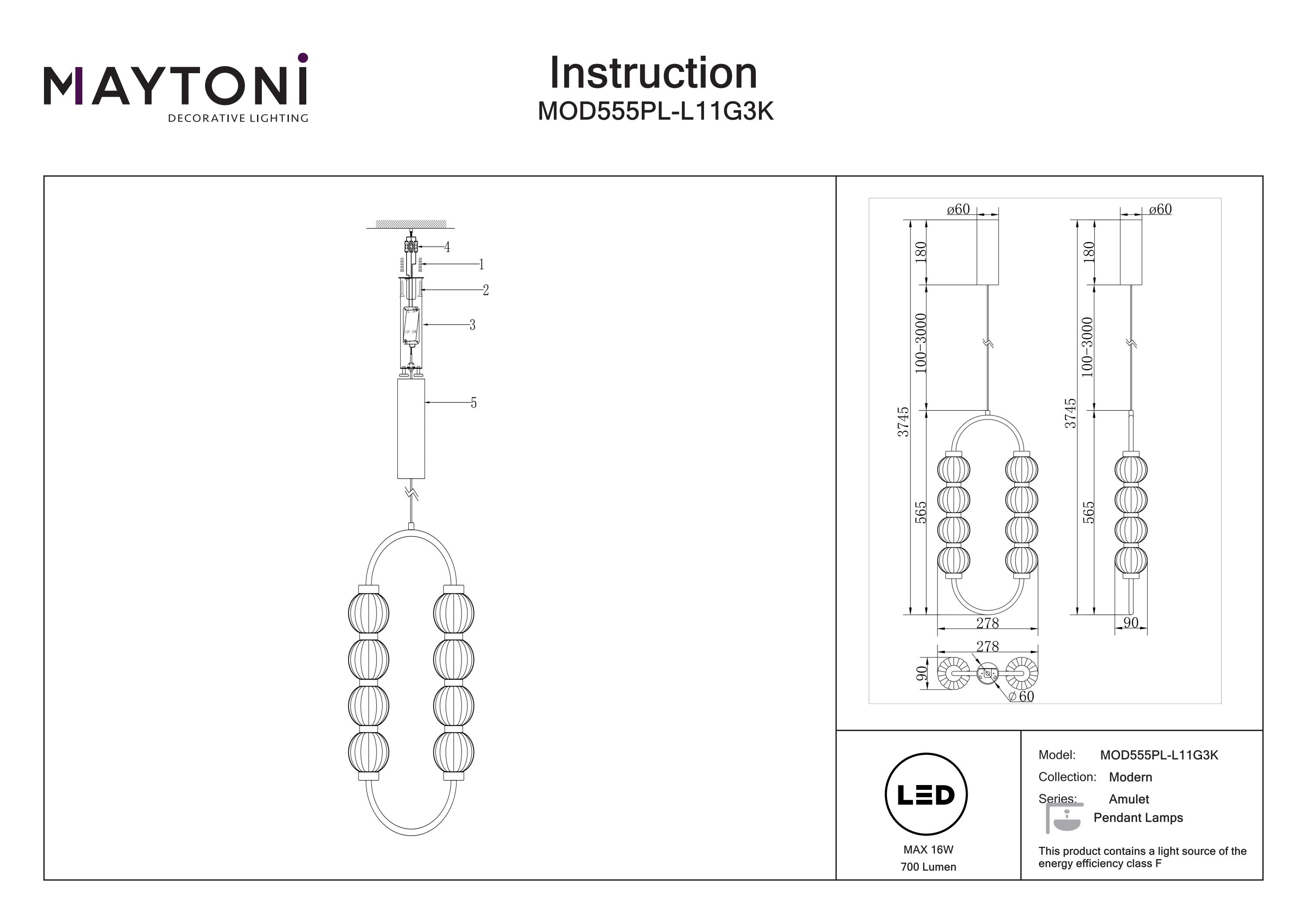 Corp de iluminat suspendat AMULET, Metal Auriu, 16W, MAYTONI MOD555PL-L11G3K [3]