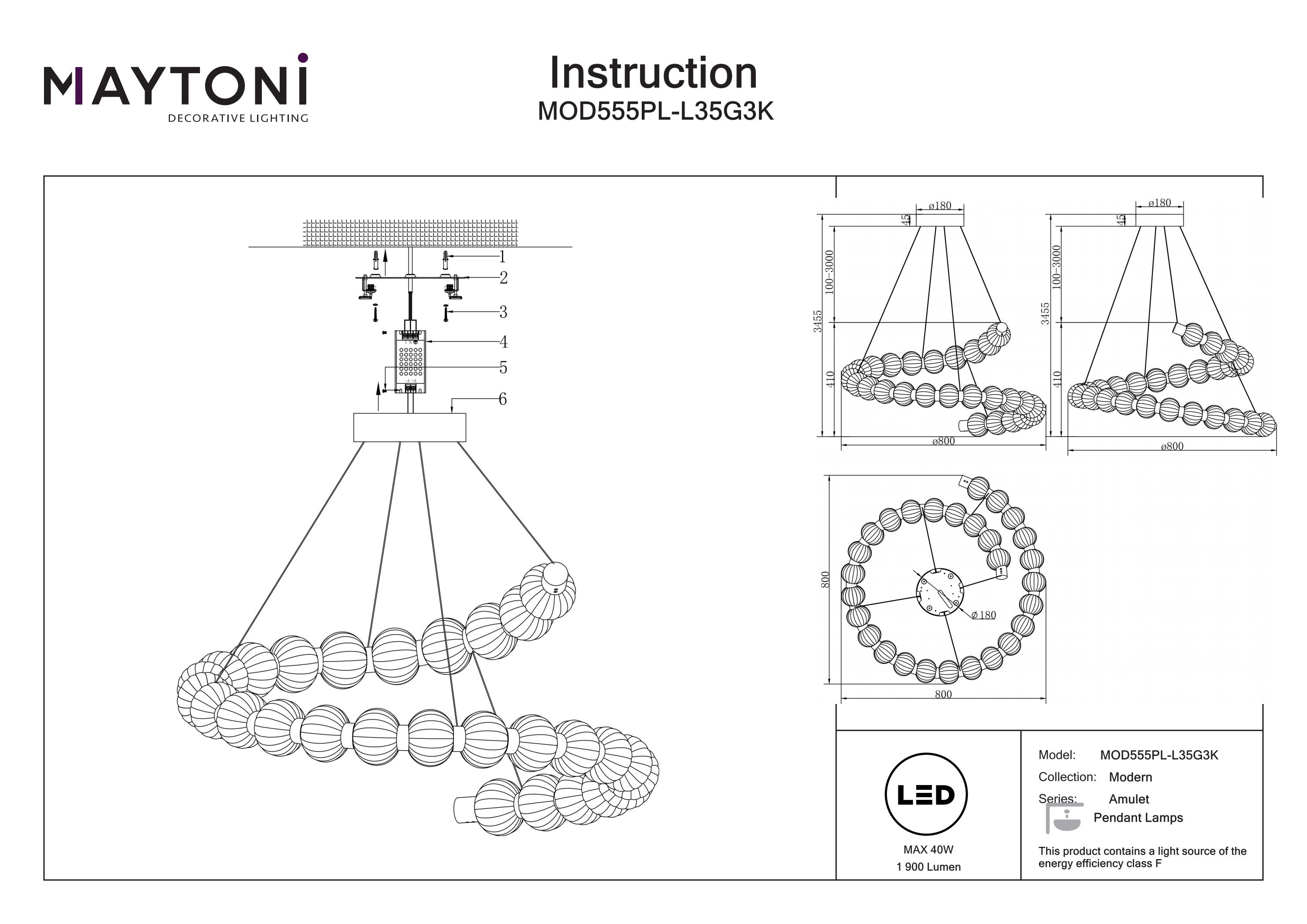 Corp de iluminat suspendat AMULET, Metal Auriu, 40W, MAYTONI MOD555PL-L35G3K [3]
