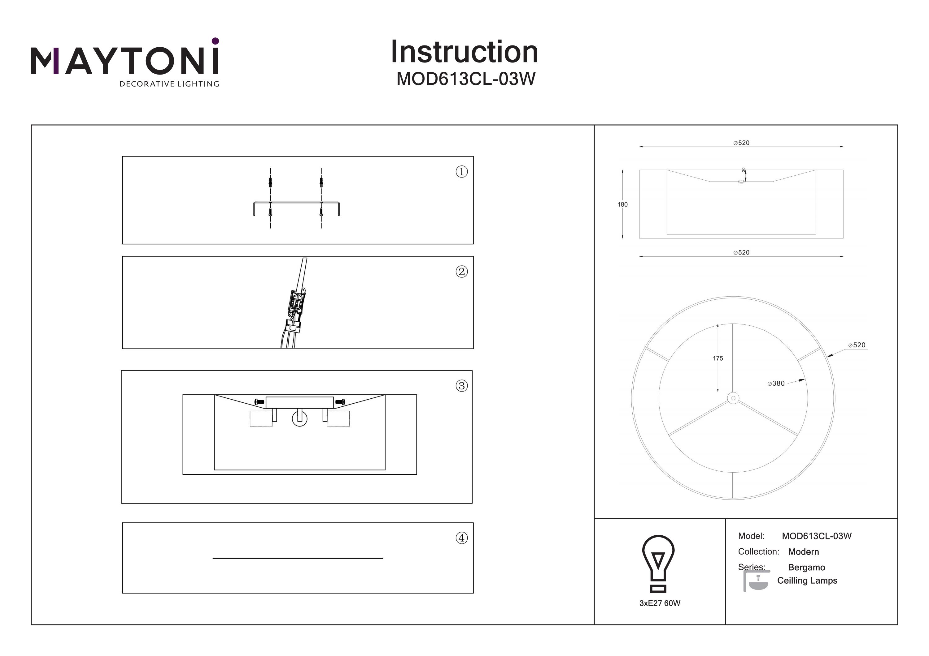 Plafonieră Bergamo, Metal Alb, 60W, MAYTONI MOD613CL-03W [2]
