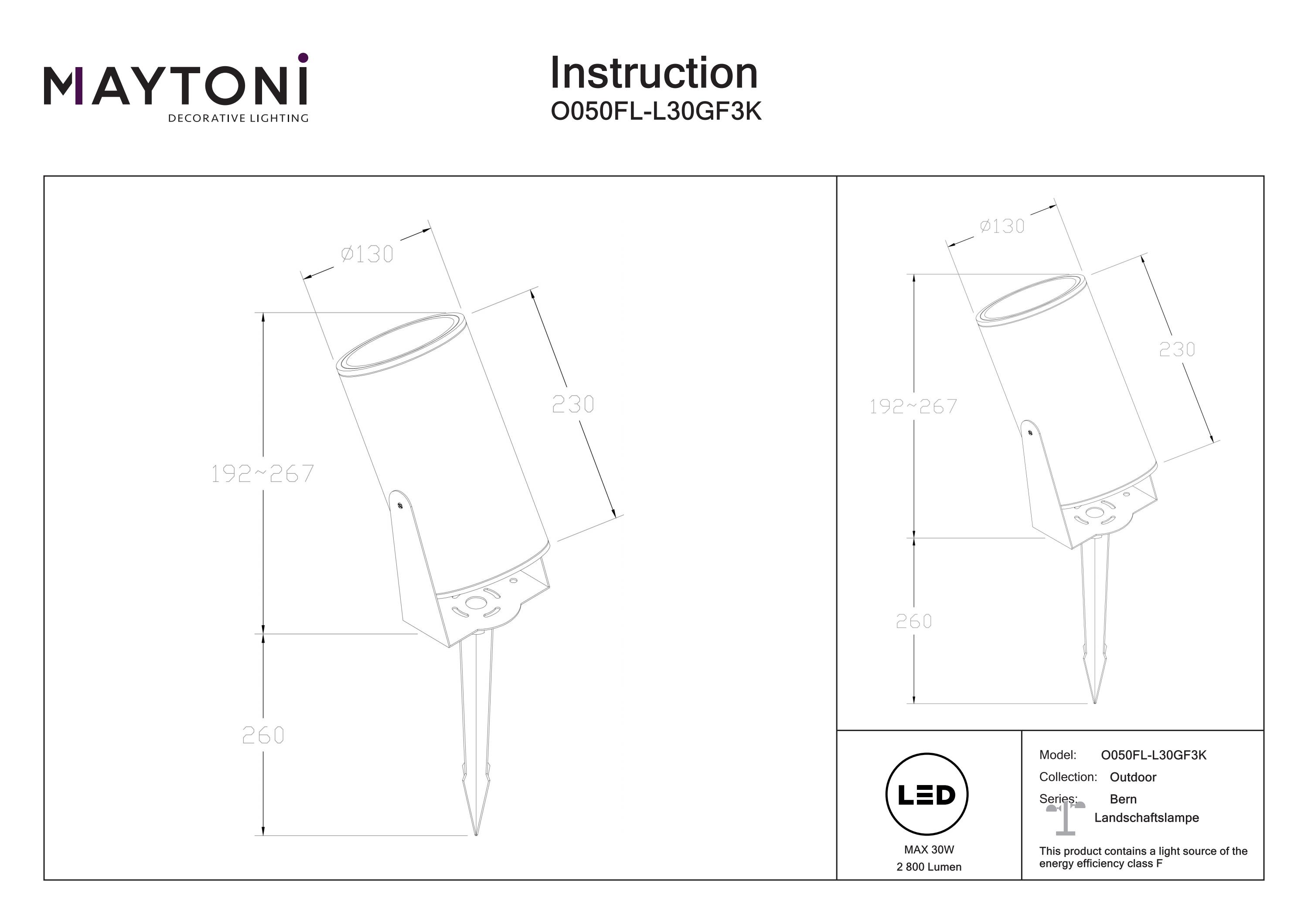 Corp de iluminat peisagistic Bern, Aluminiu Grafit, 30W, MAYTONI O050FL-L30GF3K [5]