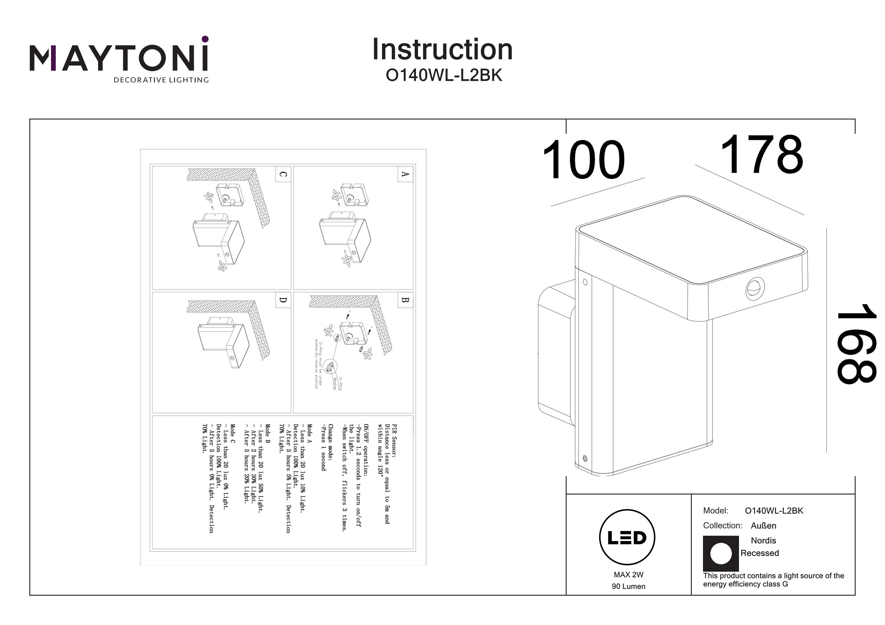 Aplică de exterior Nordis Negru Aluminiu 2W MAYTONI O140WL-L2BK [5]