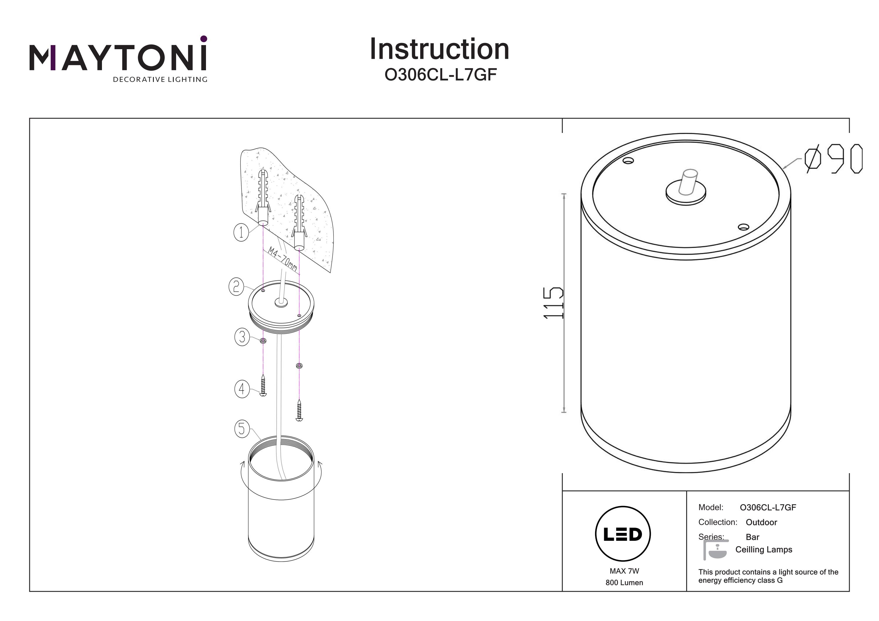 Plafonieră de exterior Bar, Metal Grafit, 7W, MAYTONI O306CL-L7GF [5]
