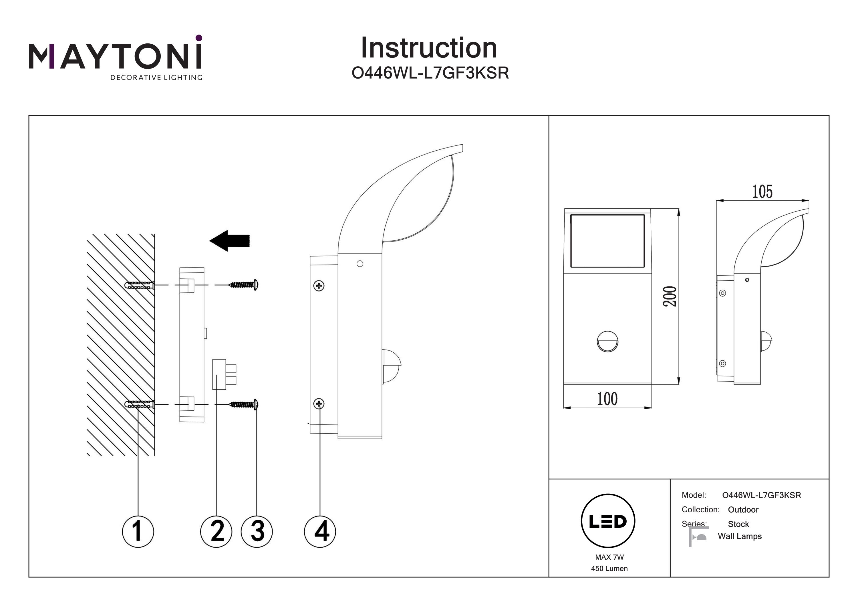 Aplică de exterior Stock, Aluminiu și plastic Grafit, 7W, MAYTONI O446WL-L7GF3KSR [5]