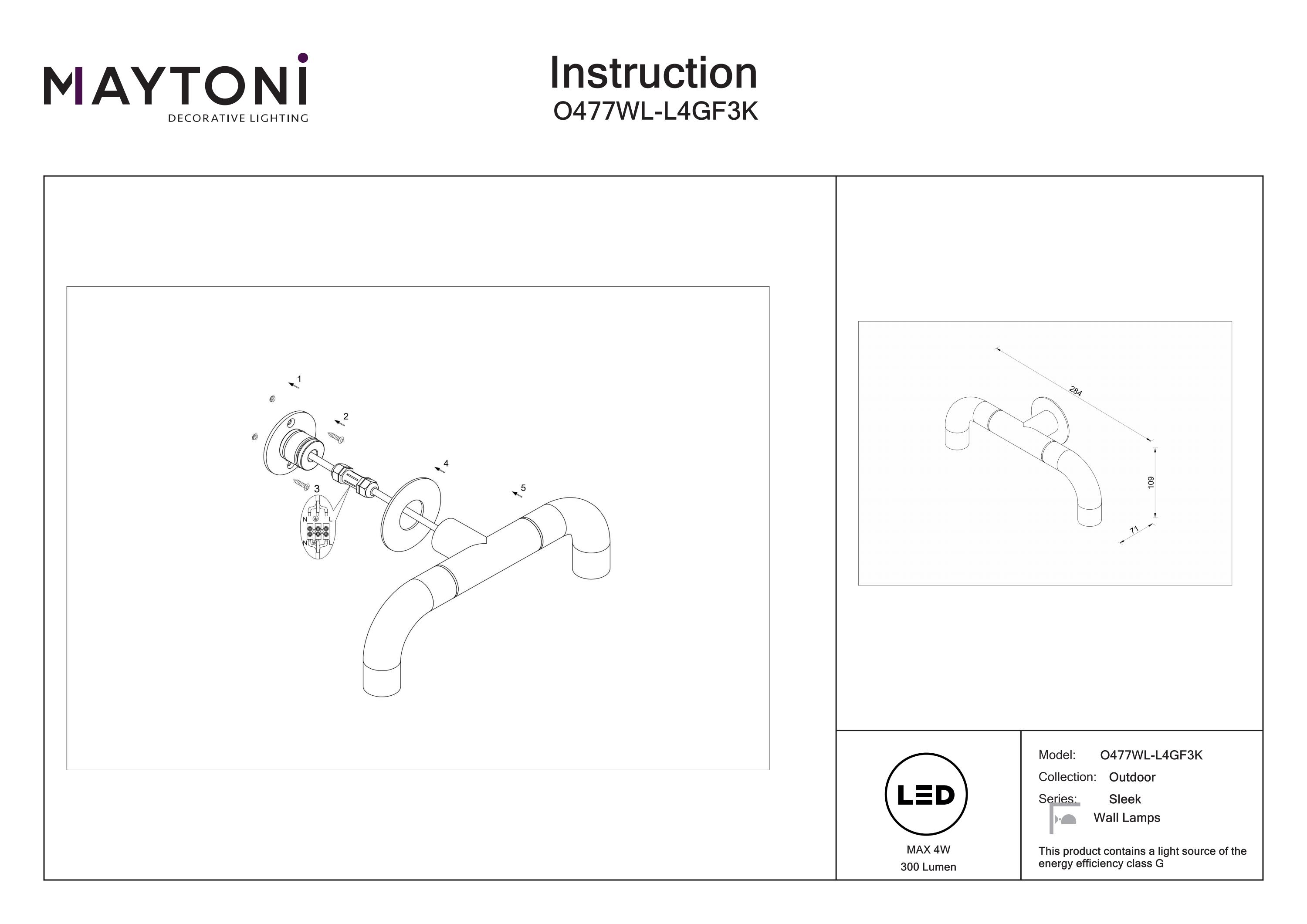 Aplică de exterior Sleek, Oțel inoxidabil Grafit, 4W, MAYTONI O477WL-L4GF3K [5]