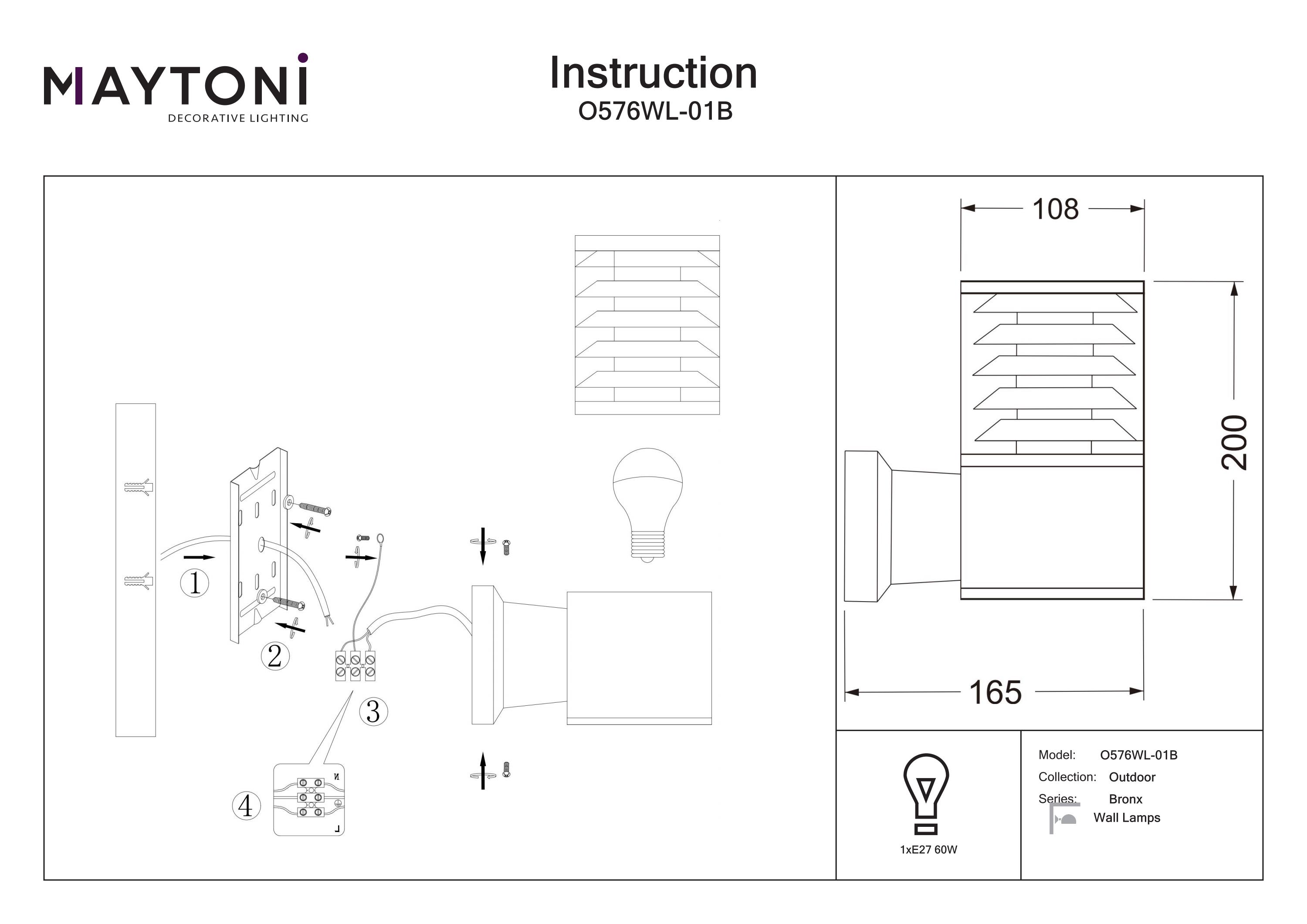 Aplică de exterior Bronx, Aluminiu Negru, 60W, MAYTONI O576WL-01B [4]
