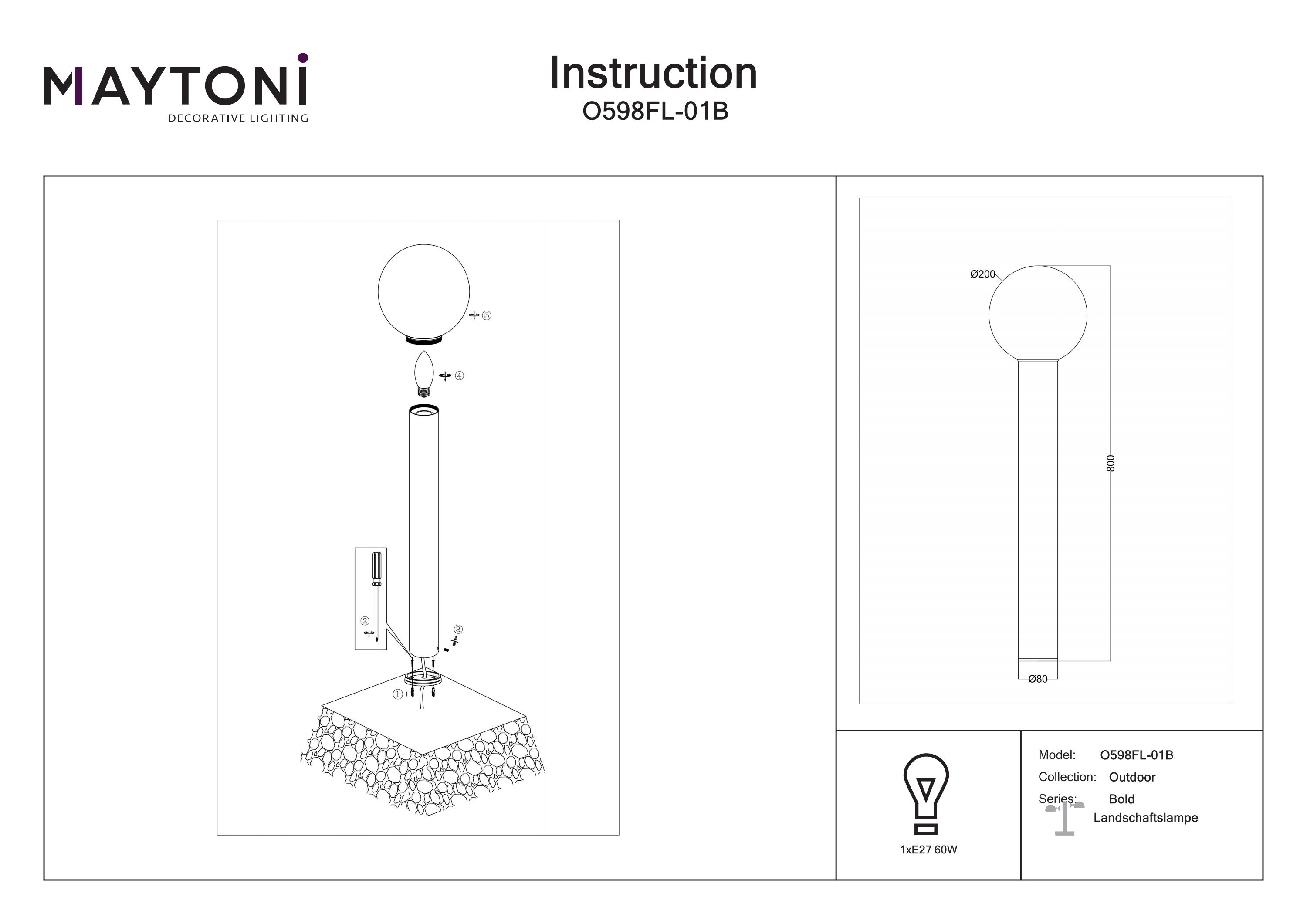 Corp de iluminat peisagistic Bold, Aluminiu Negru, 60W, MAYTONI O598FL-01B [4]