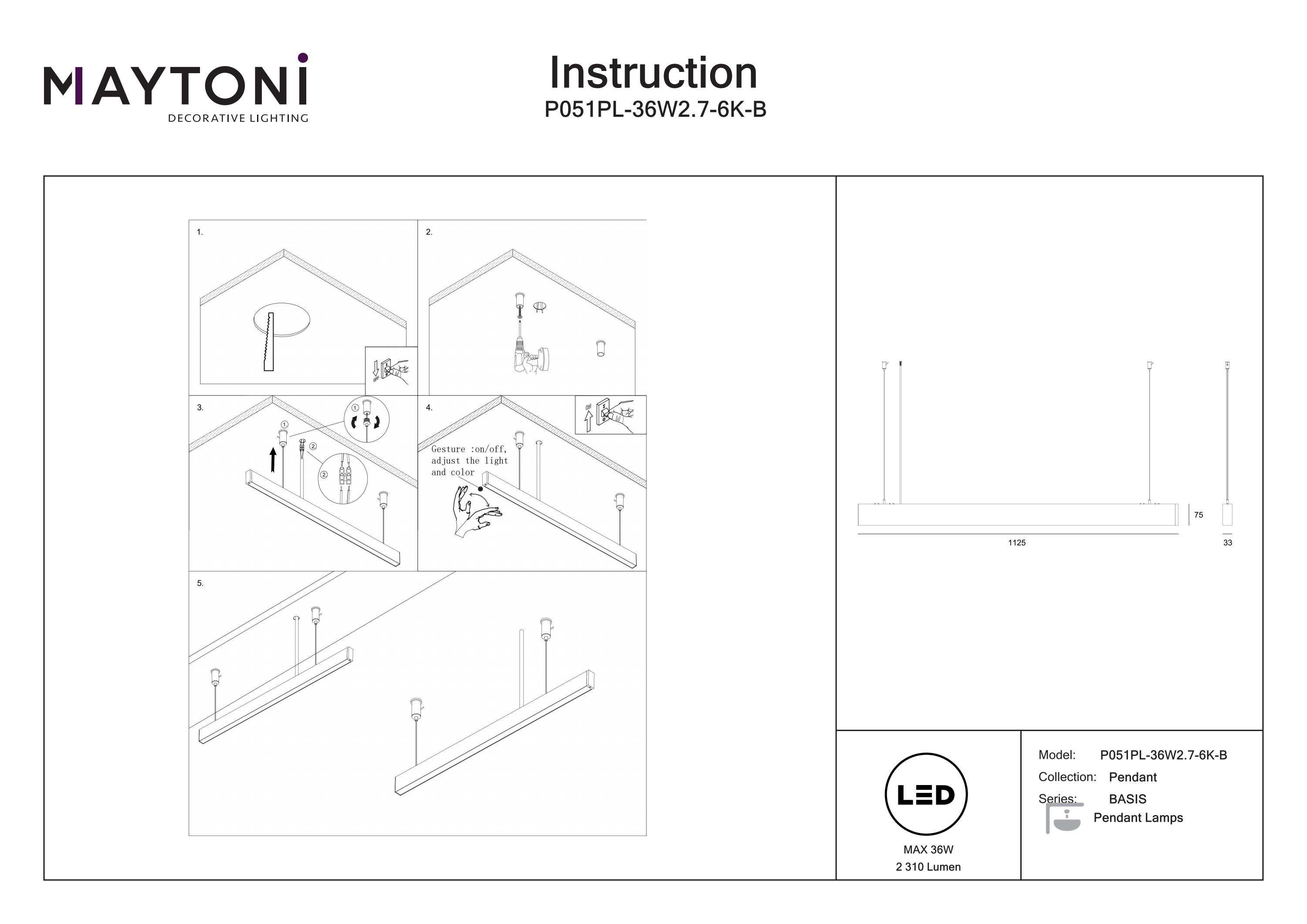 Corp de iluminat suspendat BASIS, Aluminiu Negru, 36W, MAYTONI P051PL-36W2.7-6K-B [4]