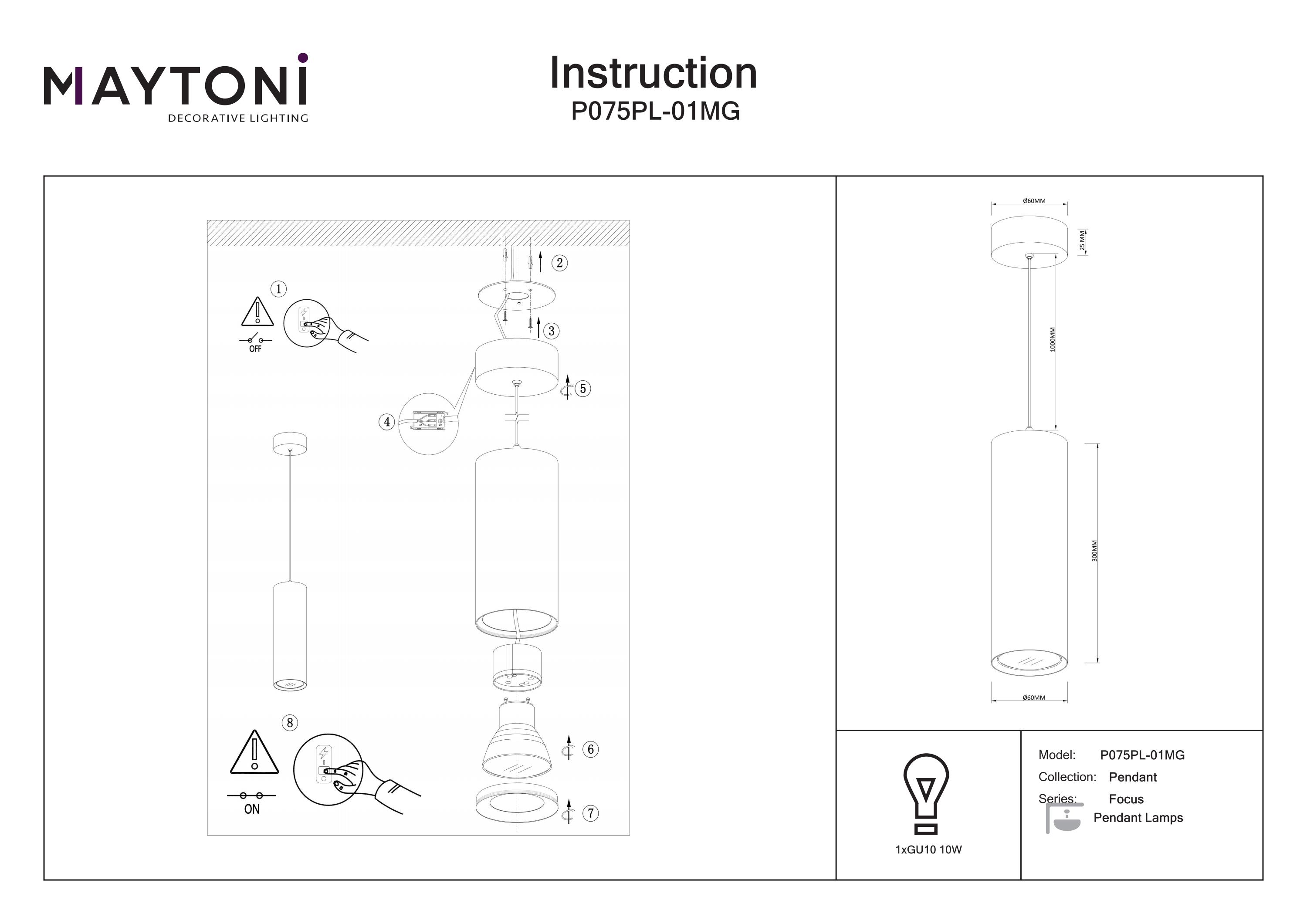 Corp de iluminat suspendat Focus, Aluminiu Auriu mat, 10W, MAYTONI P075PL-01MG [4]
