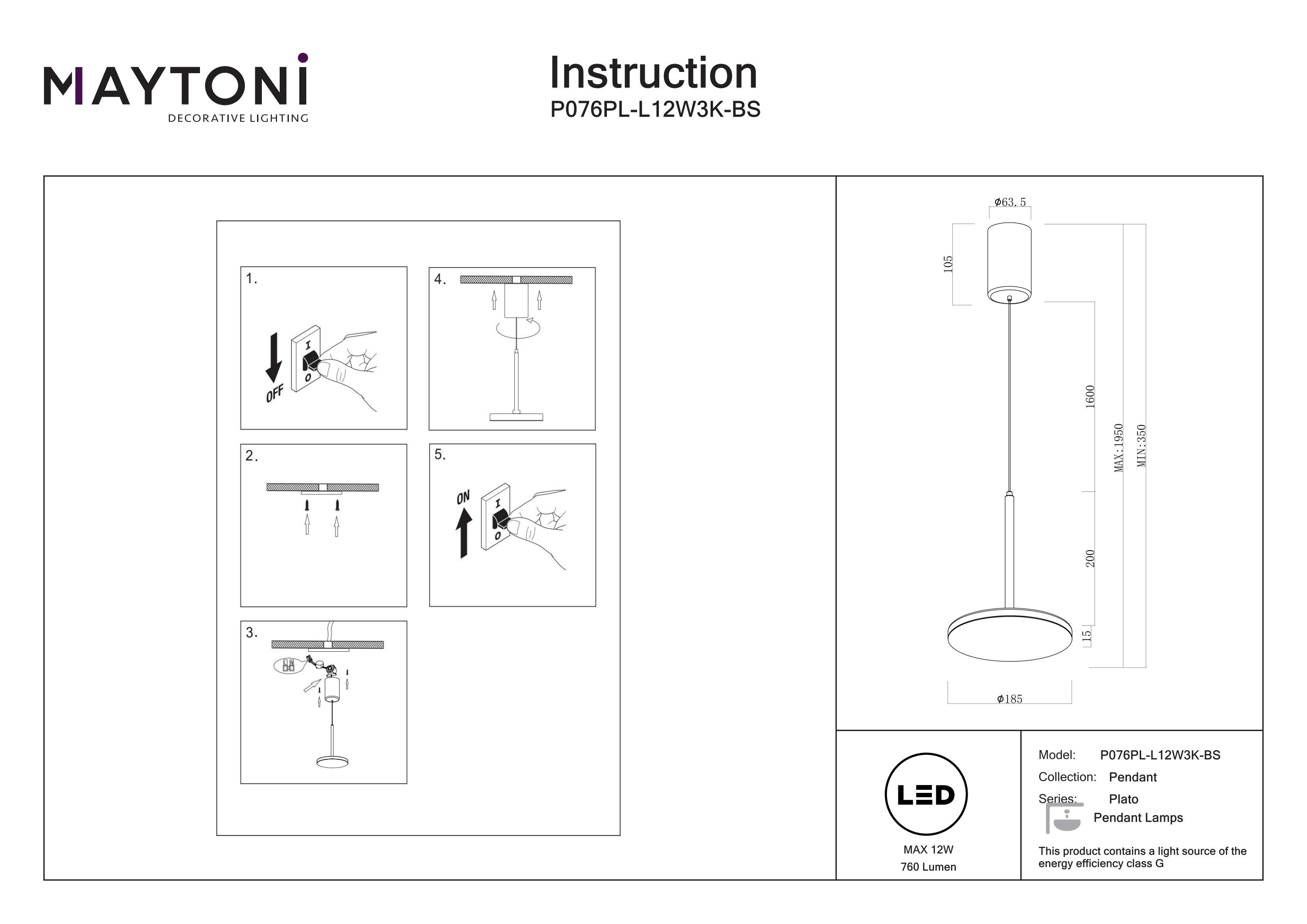 Corp de iluminat suspendat Plato, Aluminiu Alamă, 12W, MAYTONI P076PL-L12W3K-BS [8]