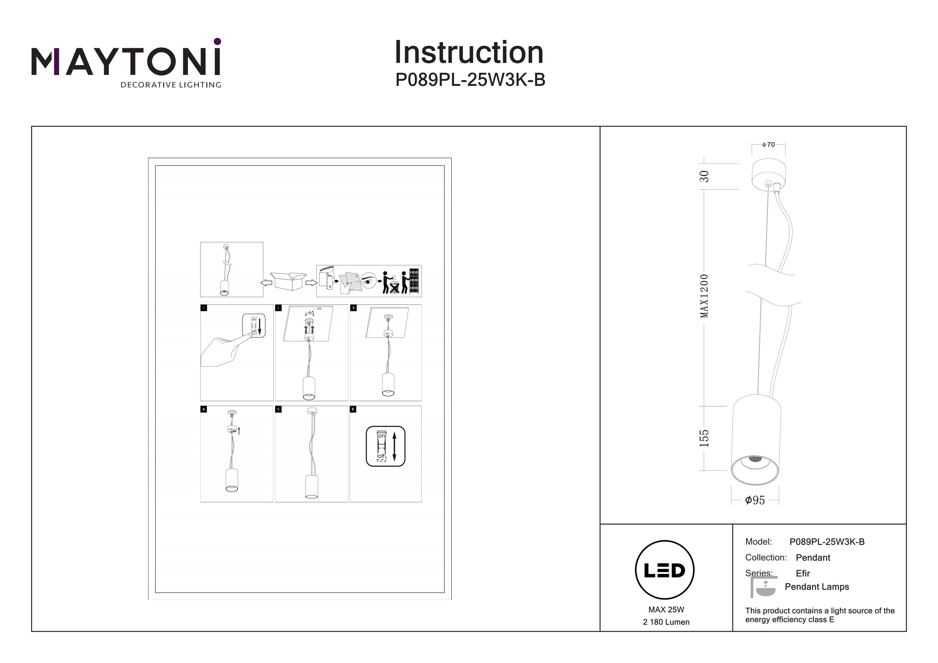 Corp de iluminat suspendat Efir, Aluminiu Negru, 25W, MAYTONI P089PL-25W3K-B [4]