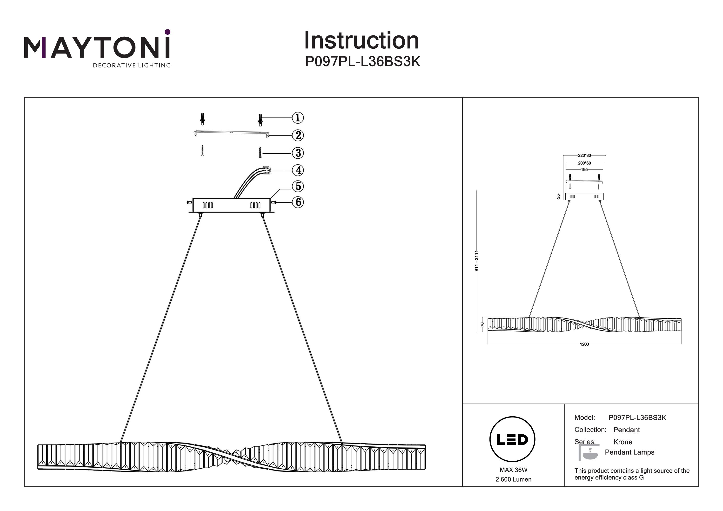 Corp de iluminat suspendat KRONE, Metal Alamă, 36W, MAYTONI P097PL-L36BS3K [7]