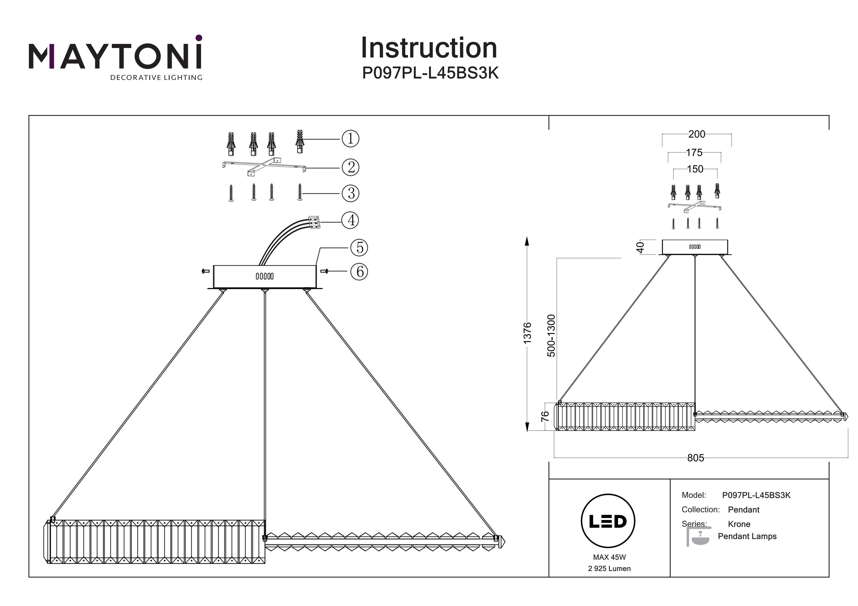 Corp de iluminat suspendat KRONE, Metal Alamă, 45W, MAYTONI P097PL-L45BS3K [7]