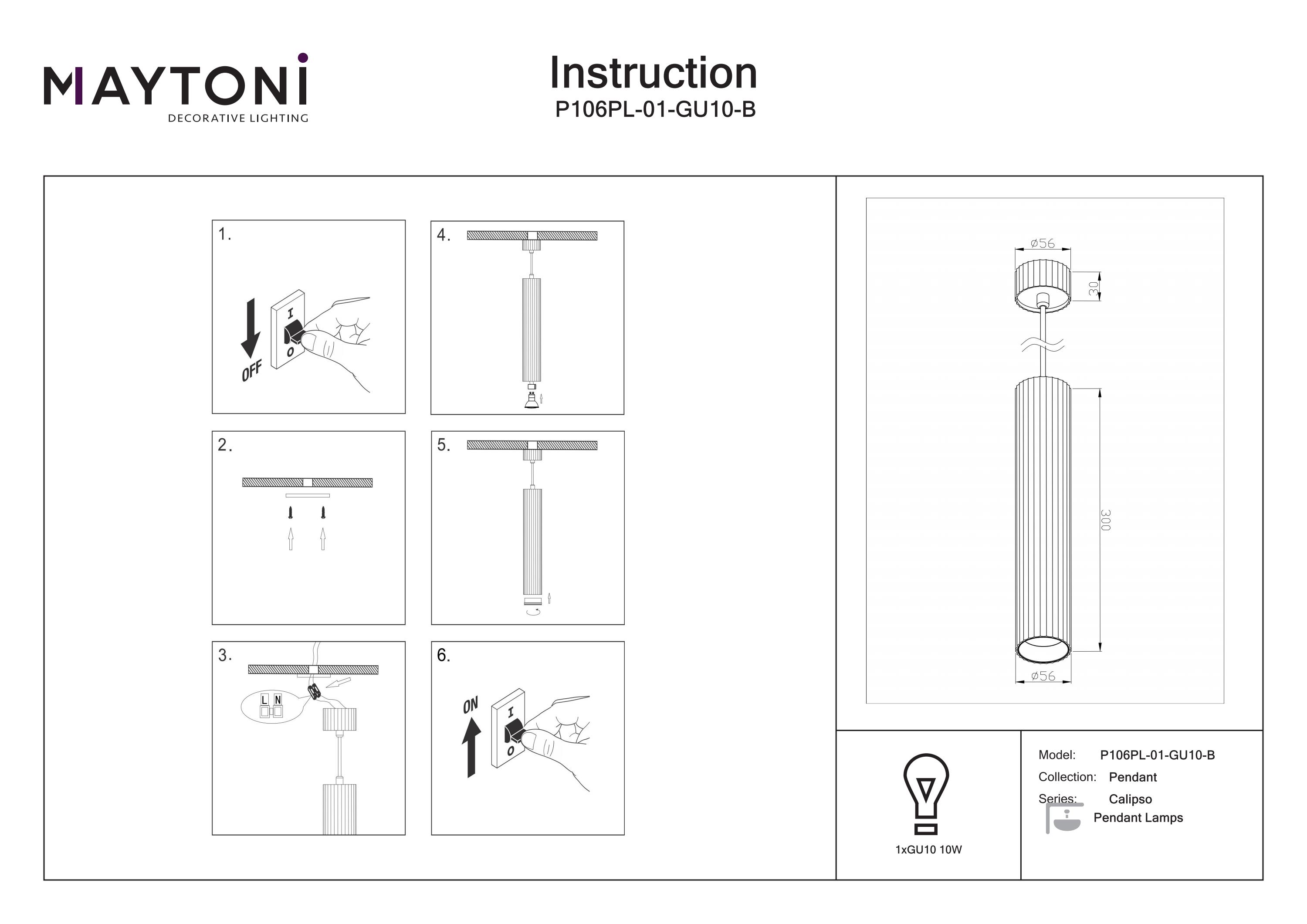 Corp de iluminat suspendat Calipso, Aluminiu Negru, 10W, MAYTONI P106PL-01-GU10-B [4]