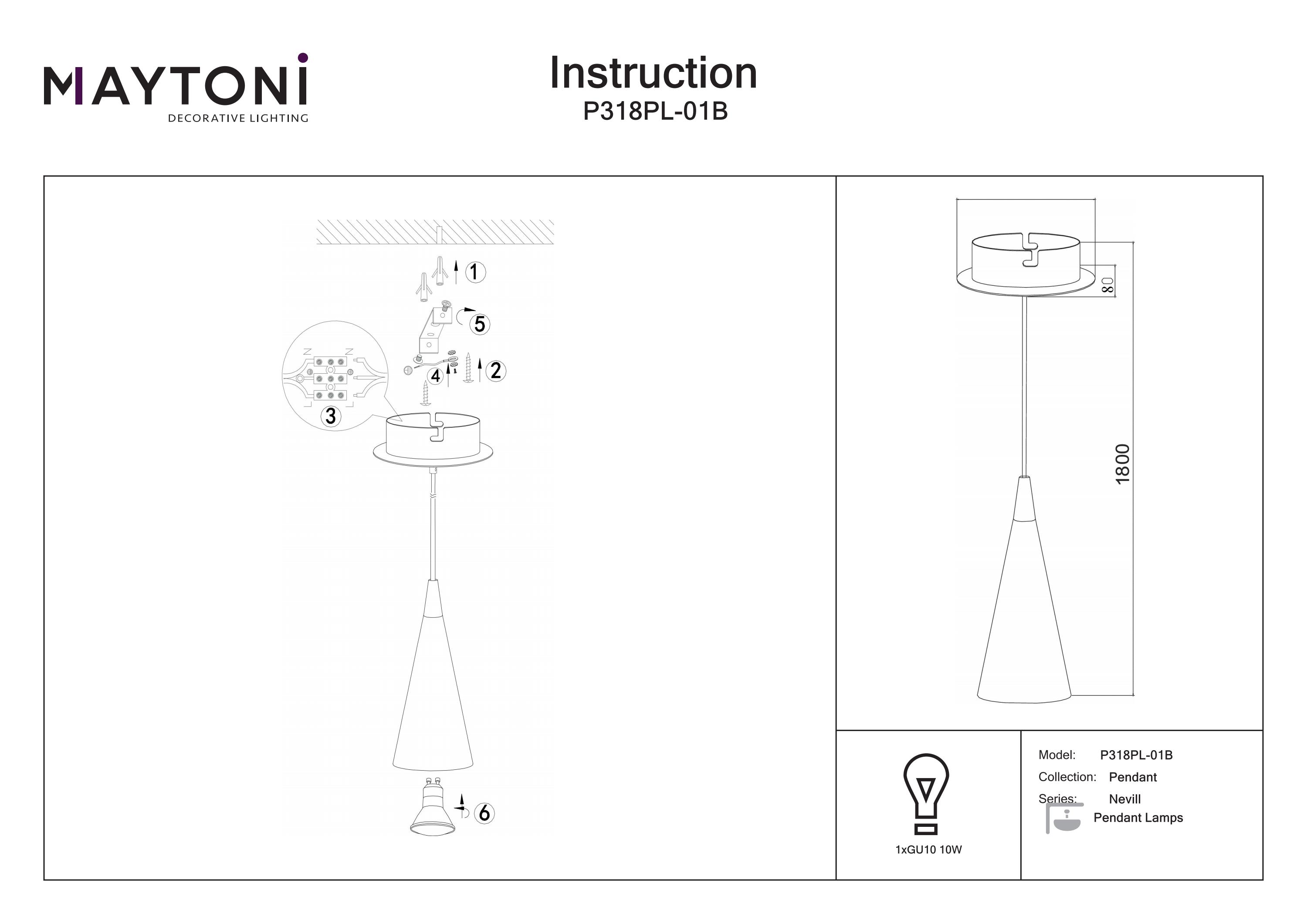 Corp de iluminat suspendat Nevill, Metal Negru, 10W, MAYTONI P318PL-01B [3]