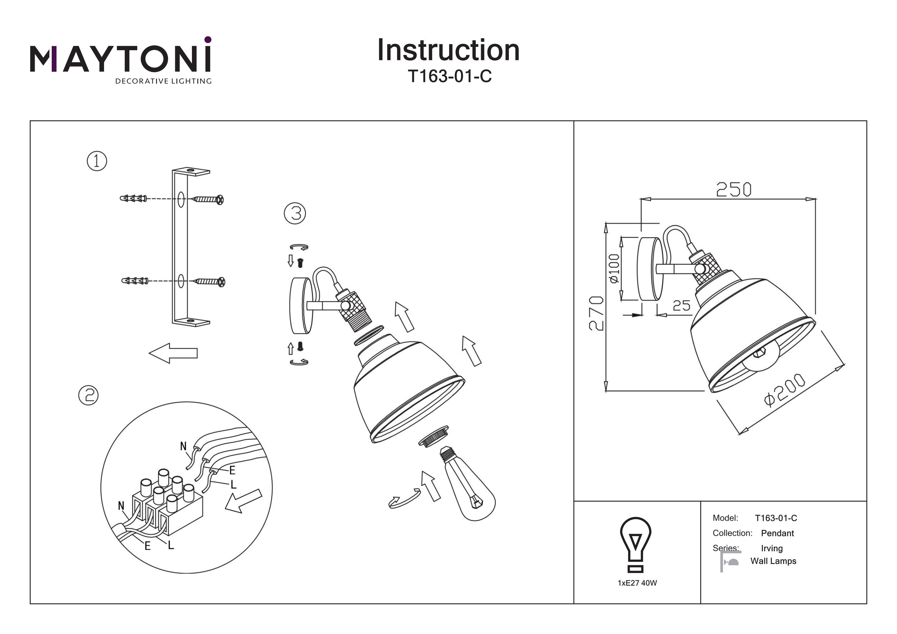 Aplică de perete Irving, Metal Negru, 40W, MAYTONI T163-01-C [2]
