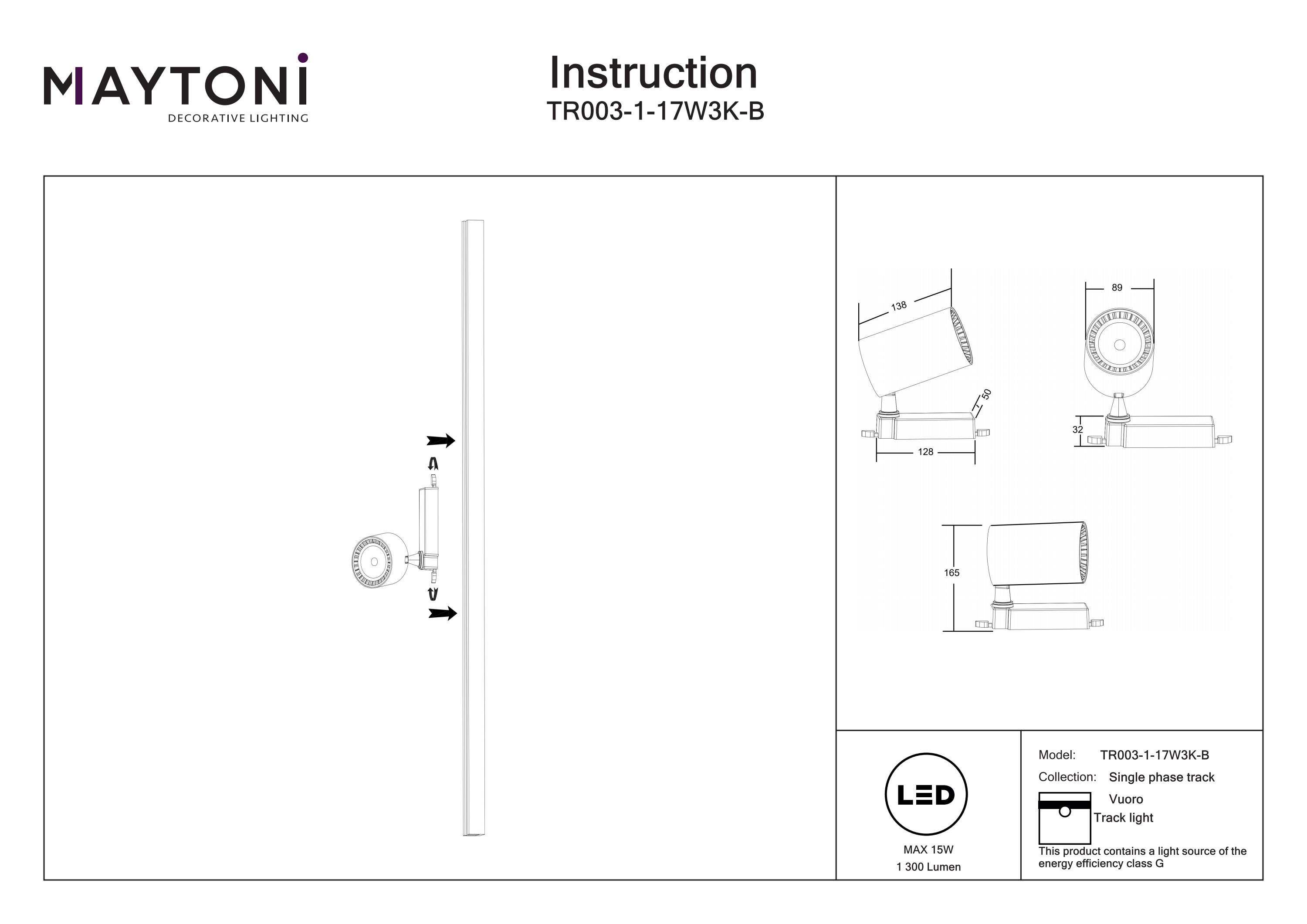 Corp de iluminat pe șină Vuoro, Aluminiu Negru, 15W, MAYTONI TR003-1-17W3K-B [4]