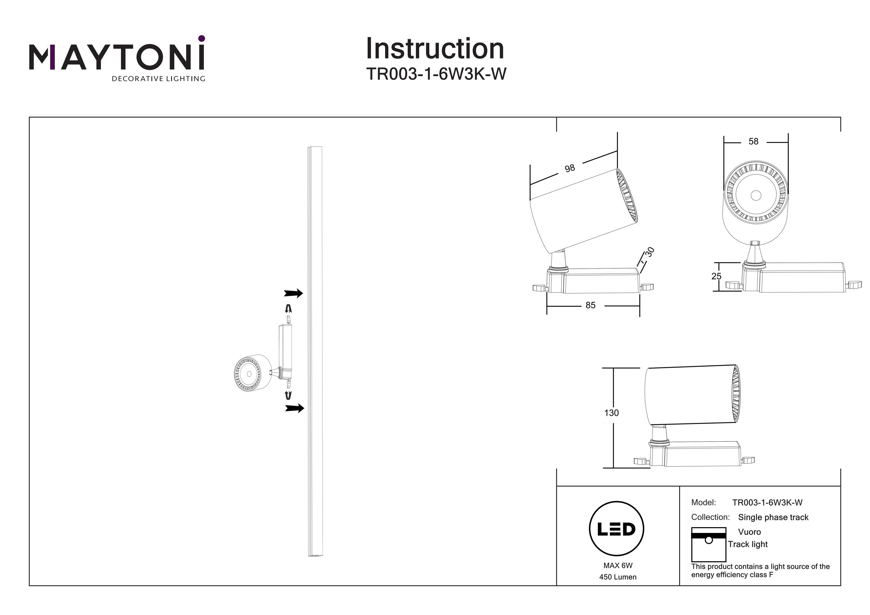Corp de iluminat pe șină Vuoro, Aluminiu Alb, 6W, MAYTONI TR003-1-6W3K-W [4]