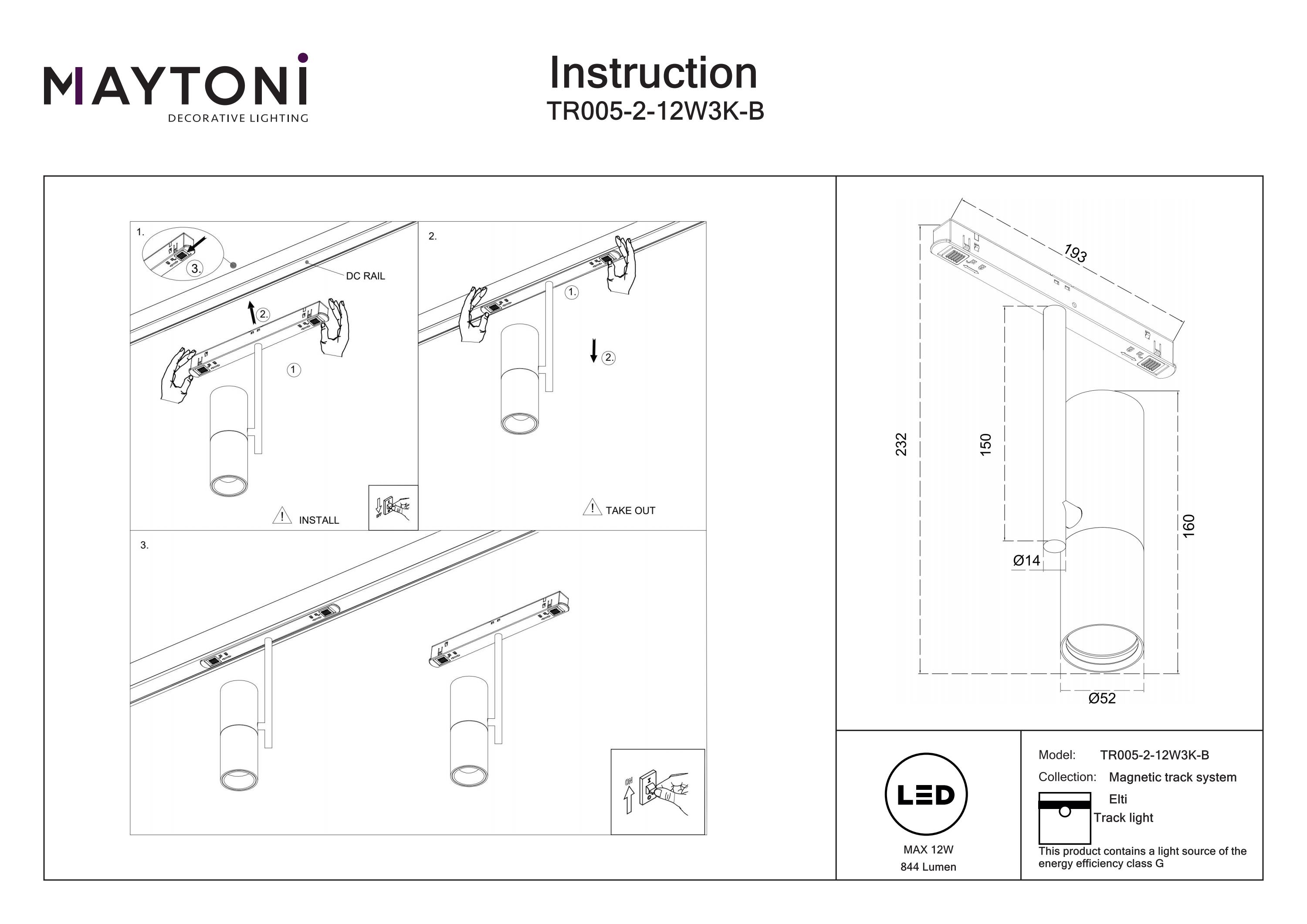 Corp de iluminat pe șină Elti, Aluminiu Negru, 12W, MAYTONI TR005-2-12W3K-B [4]