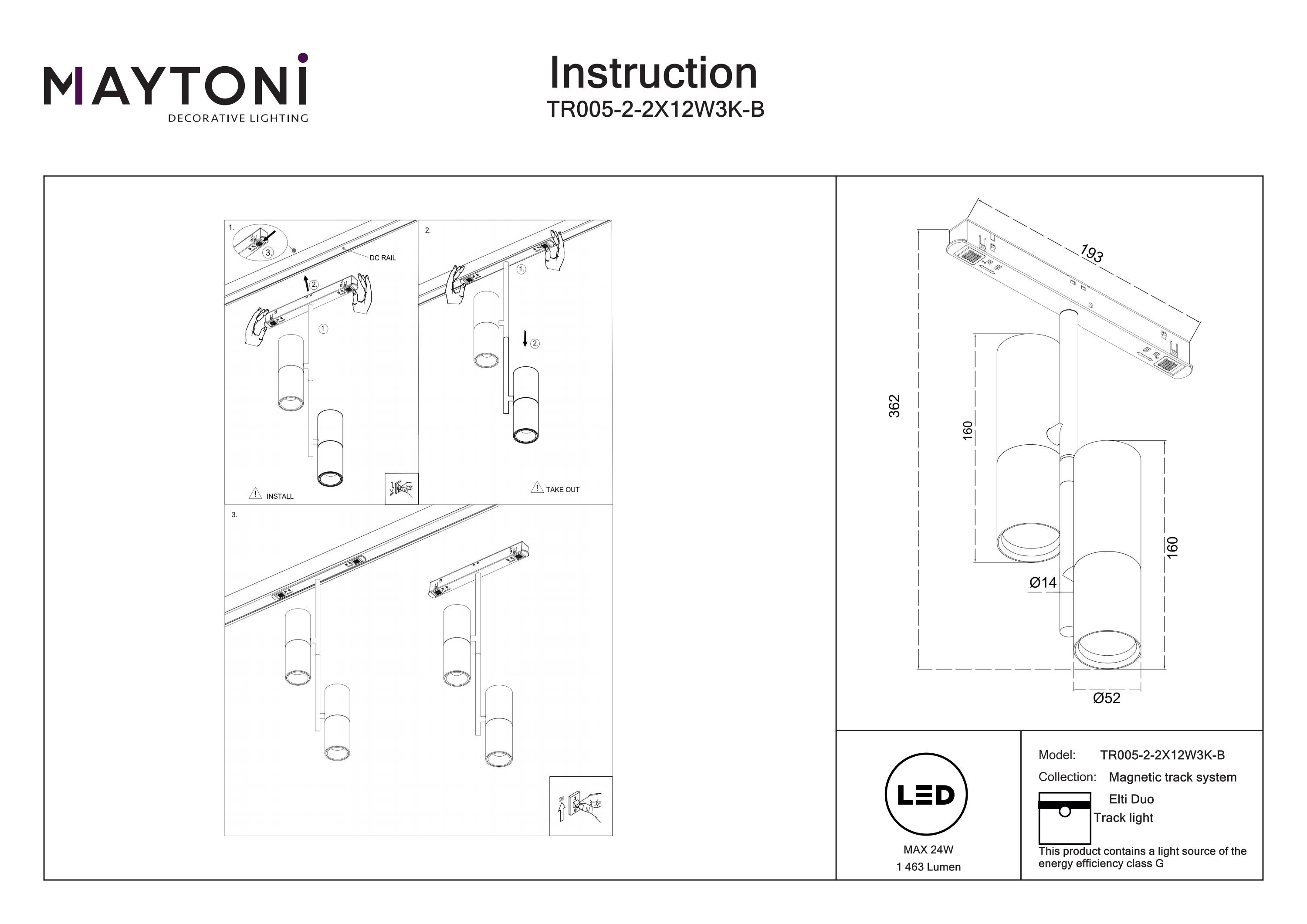 Corp de iluminat pe șină Elti Duo, Aluminiu Negru, 24W, MAYTONI TR005-2-2X12W3K-B [4]