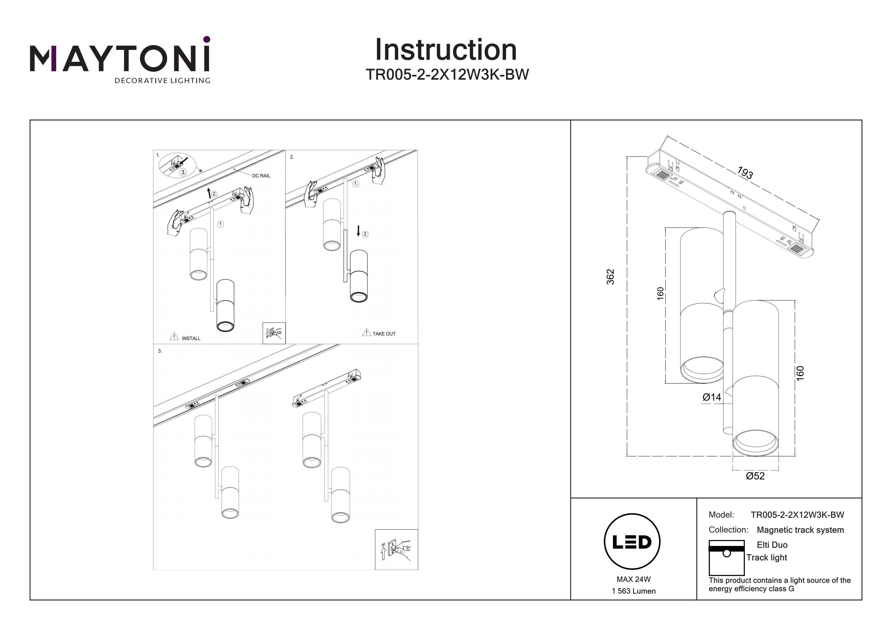 Corp de iluminat pe șină Elti Duo, Aluminiu Negru, 24W, MAYTONI TR005-2-2X12W3K-BW [4]
