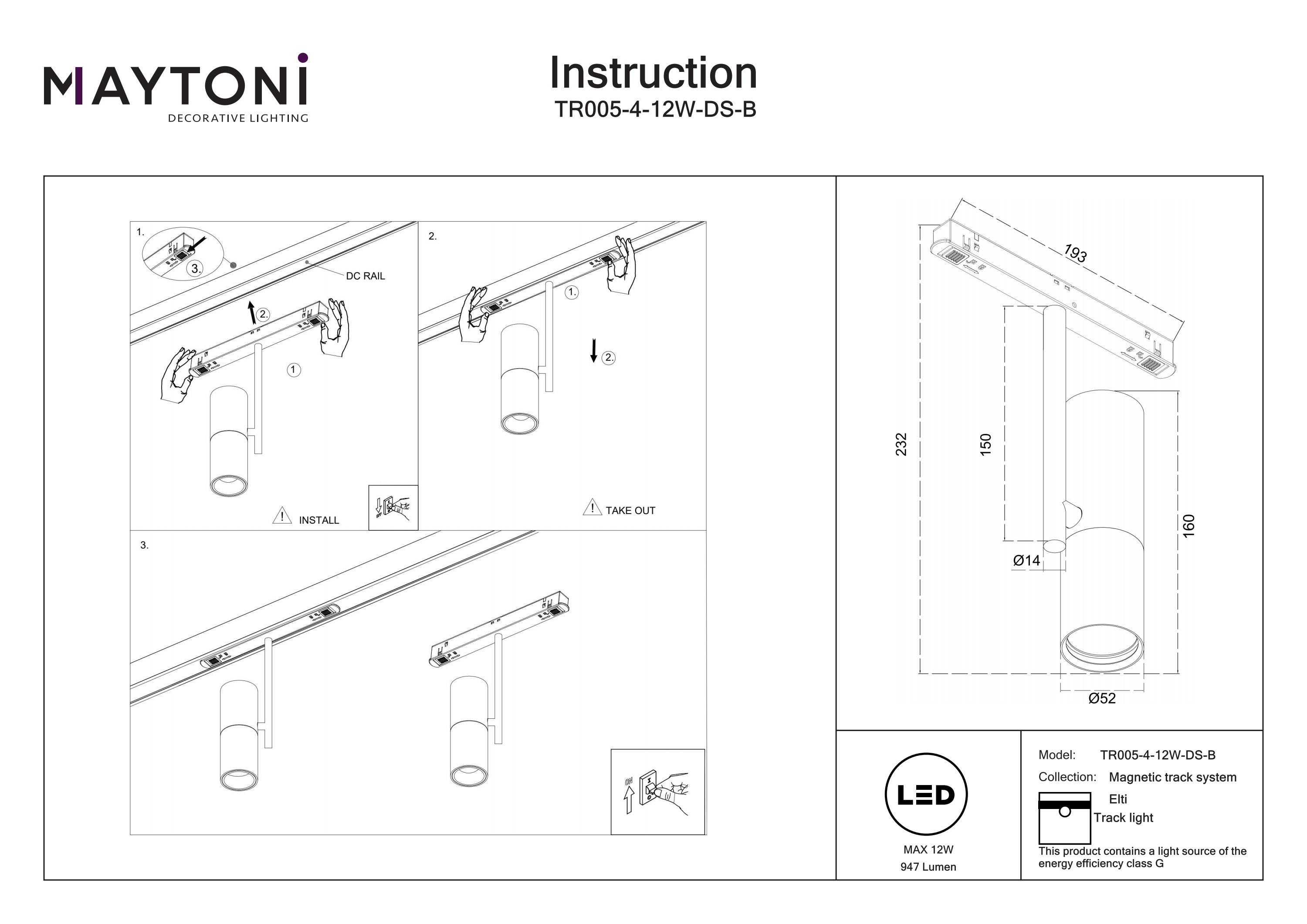 Corp de iluminat pe șină Elti, Aluminiu Negru, 12W, MAYTONI TR005-4-12W-DS-B [4]
