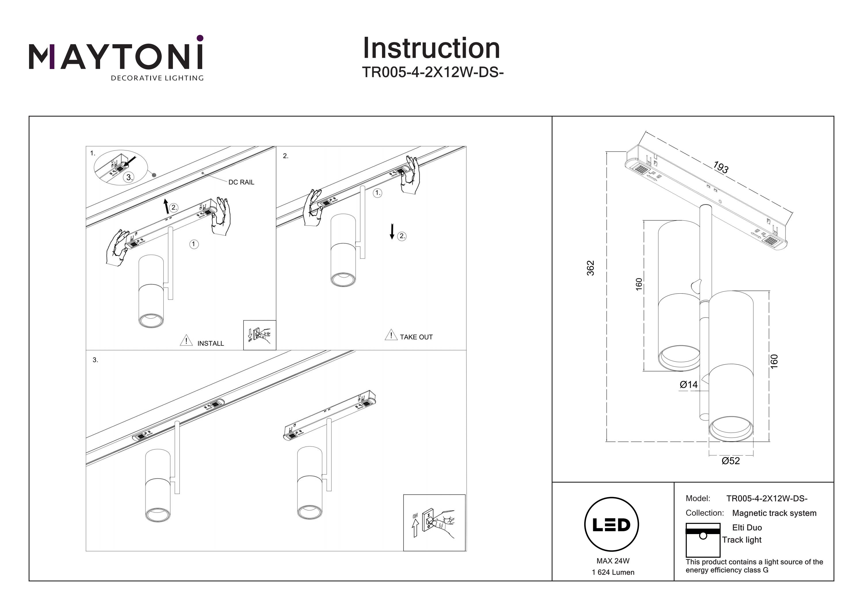 Corp de iluminat pe șină Elti Duo, Aluminiu Negru, 24W, MAYTONI TR005-4-2X12W-DS-BBS [4]