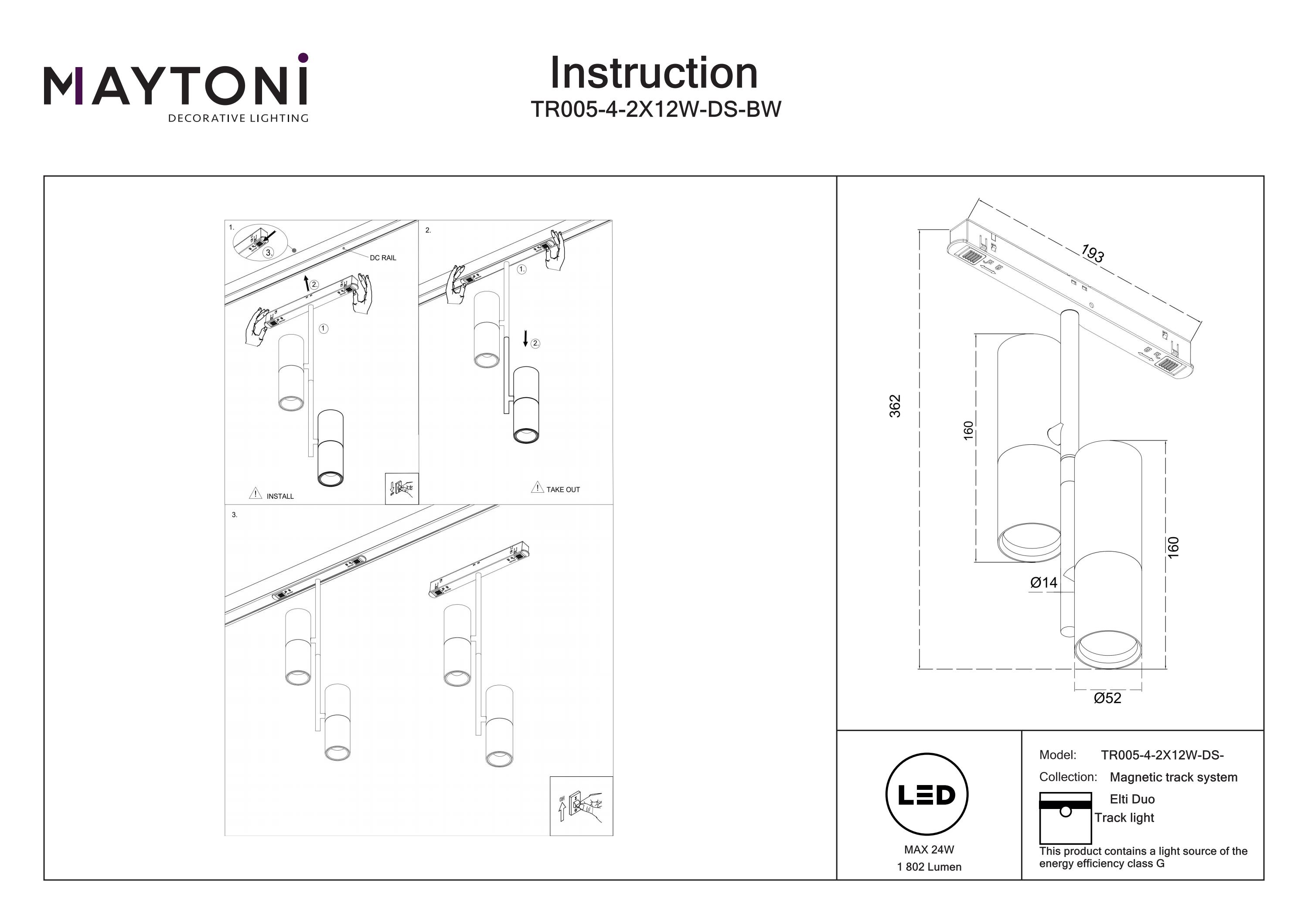 Corp de iluminat pe șină Elti Duo, Aluminiu Negru, 24W, MAYTONI TR005-4-2X12W-DS-BW [4]