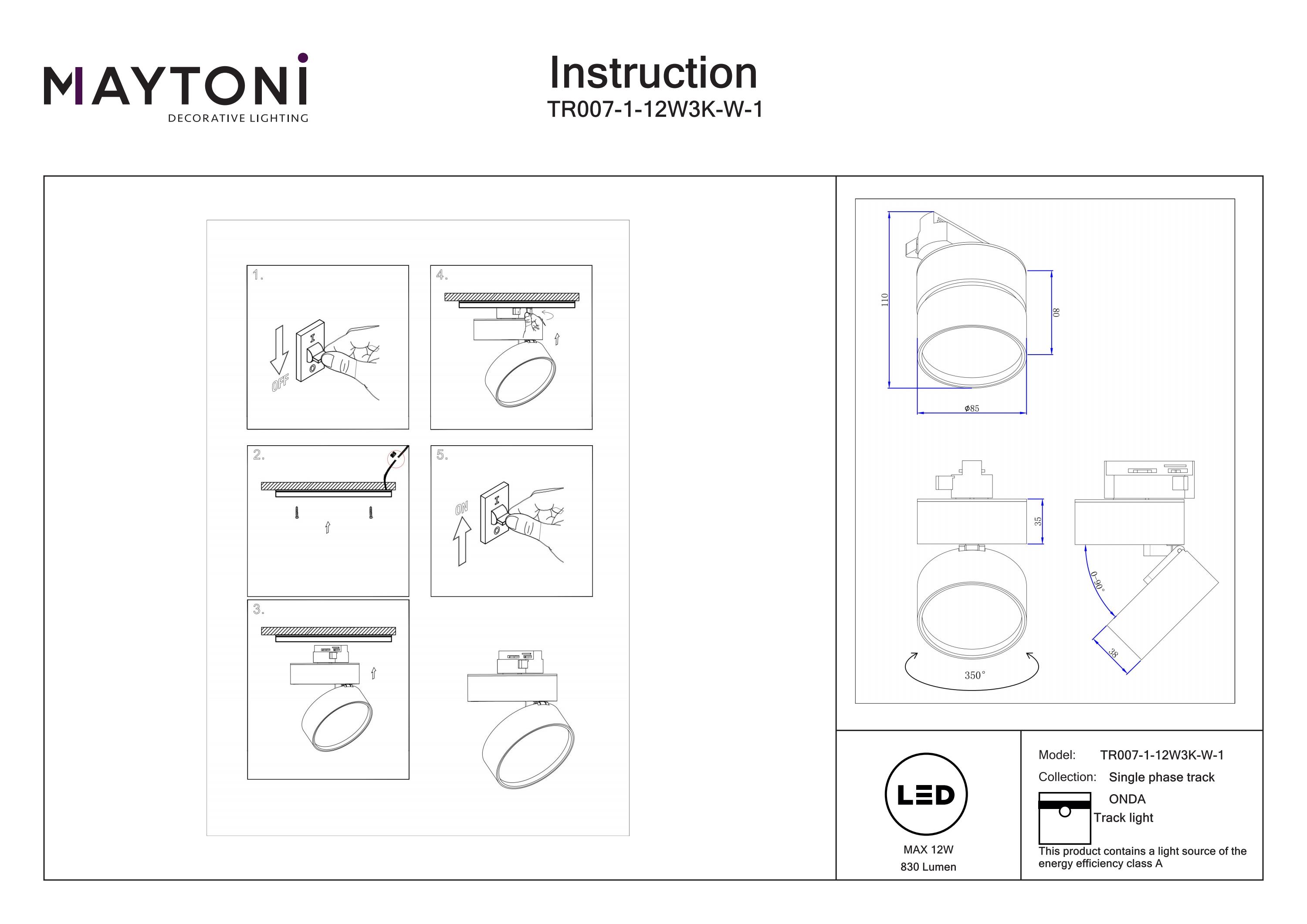 Corp de iluminat pe șină ONDA, Aluminiu Alb, 12W, MAYTONI TR007-1-12W3K-W-1 [4]