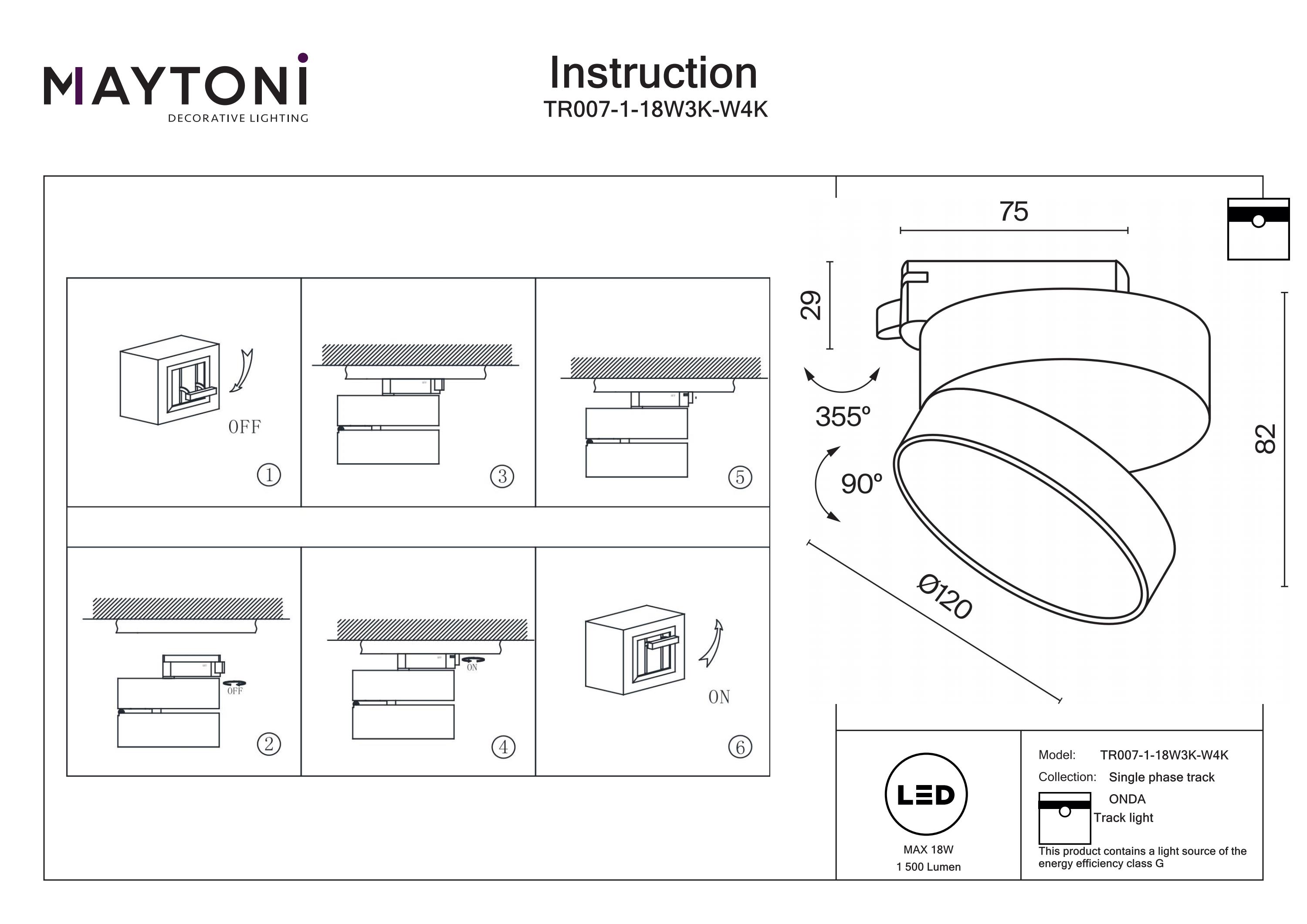 Corp de iluminat pe șină ONDA, Aluminiu Alb, 18W, MAYTONI TR007-1-18W3K-W4K [5]