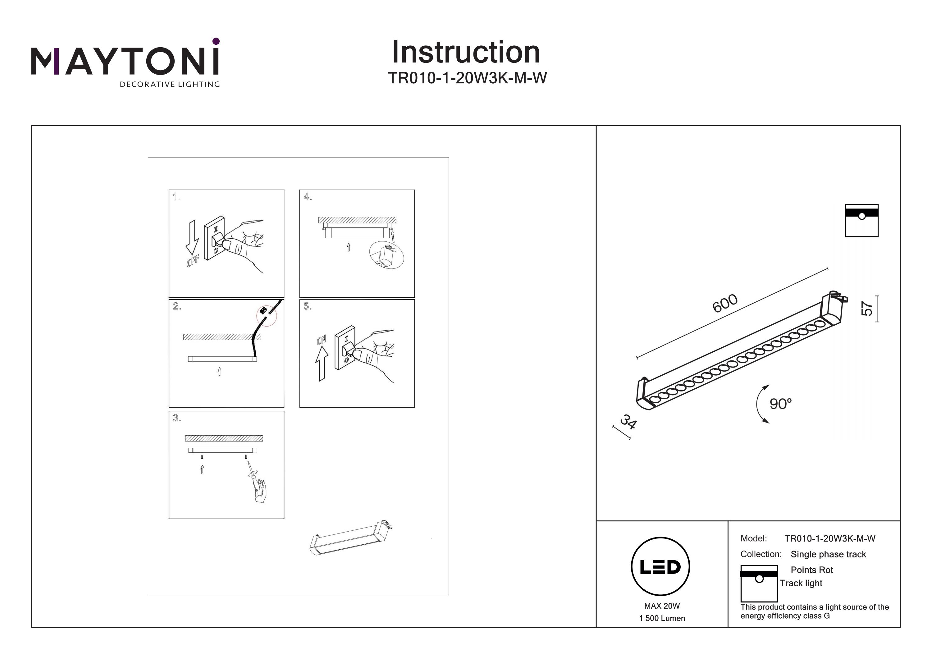 Corp de iluminat pe șină Points Rot, Aluminiu și plastic Alb, 20W, MAYTONI TR010-1-20W3K-M-W [5]