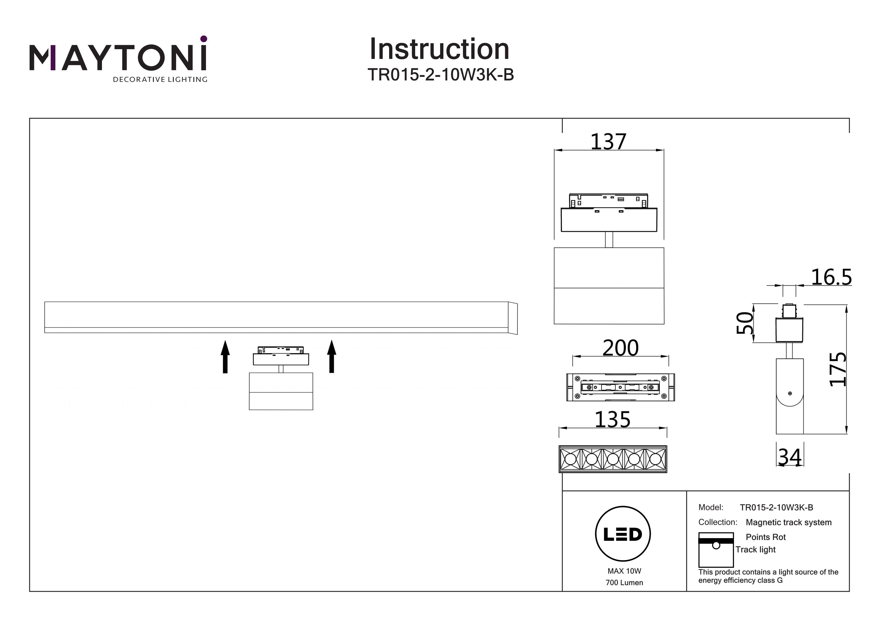 Corp de iluminat pe șină Points Rot, Aluminiu Negru, 10W, MAYTONI TR015-2-10W3K-B [3]