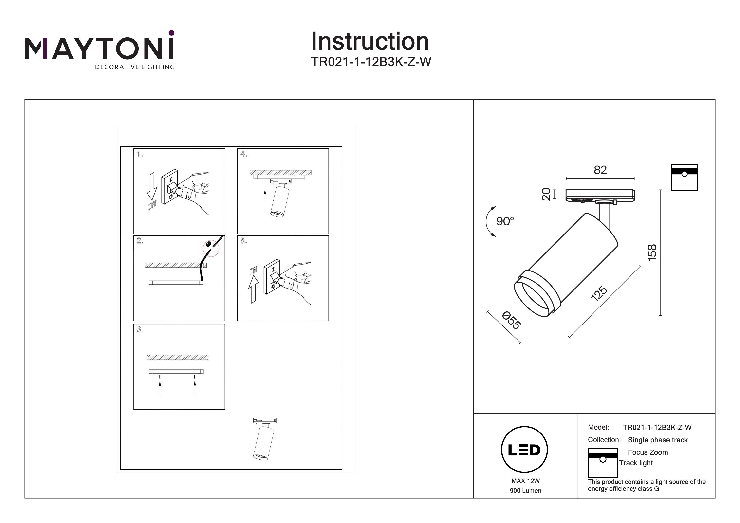 Corp de iluminat pe șină Focus Zoom, Aluminiu Alb, 12W, MAYTONI TR021-1-12B3K-Z-W [3]