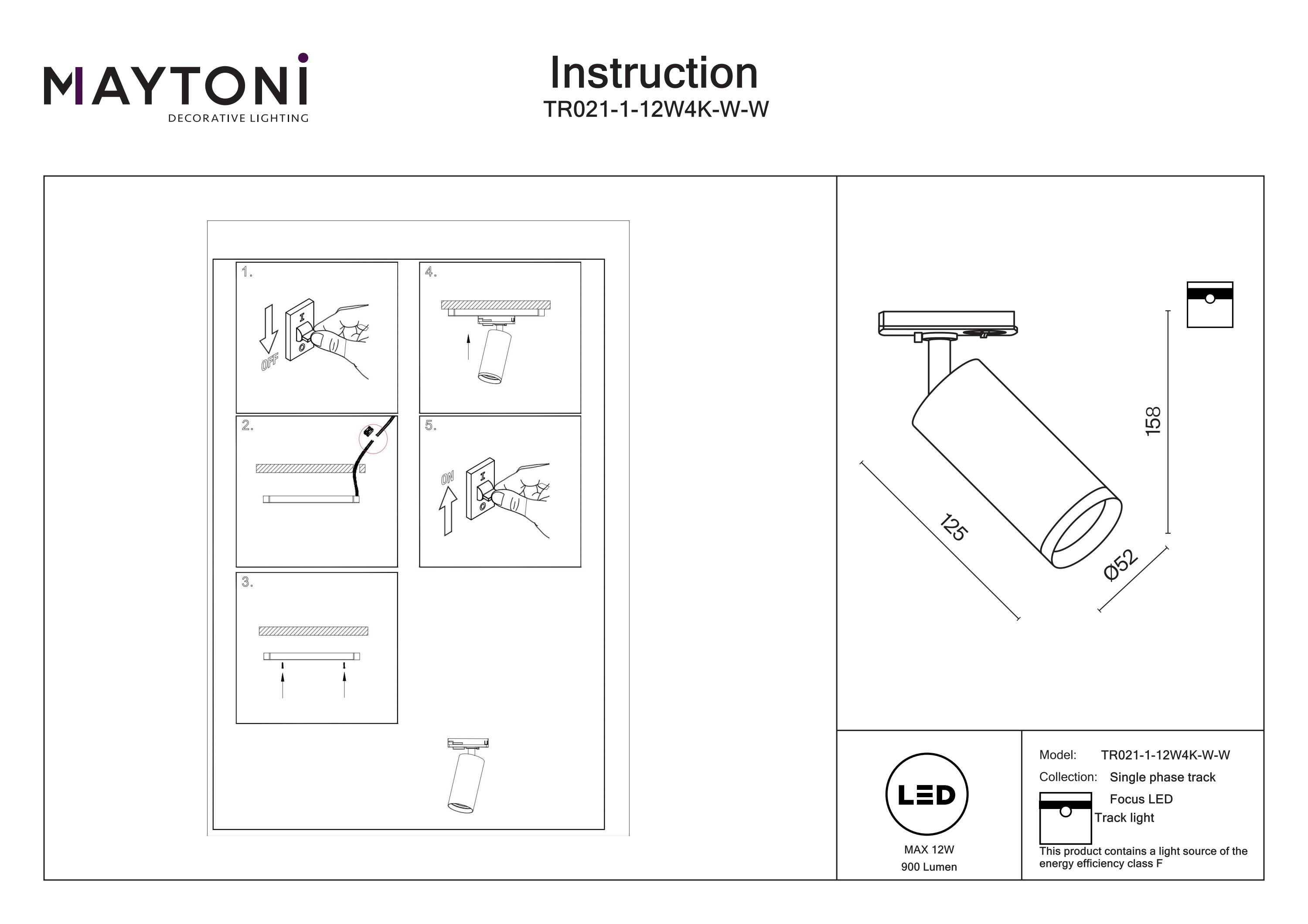 Corp de iluminat pe șină Focus LED, Aluminiu Alb, 12W, MAYTONI TR021-1-12W4K-W-W [3]