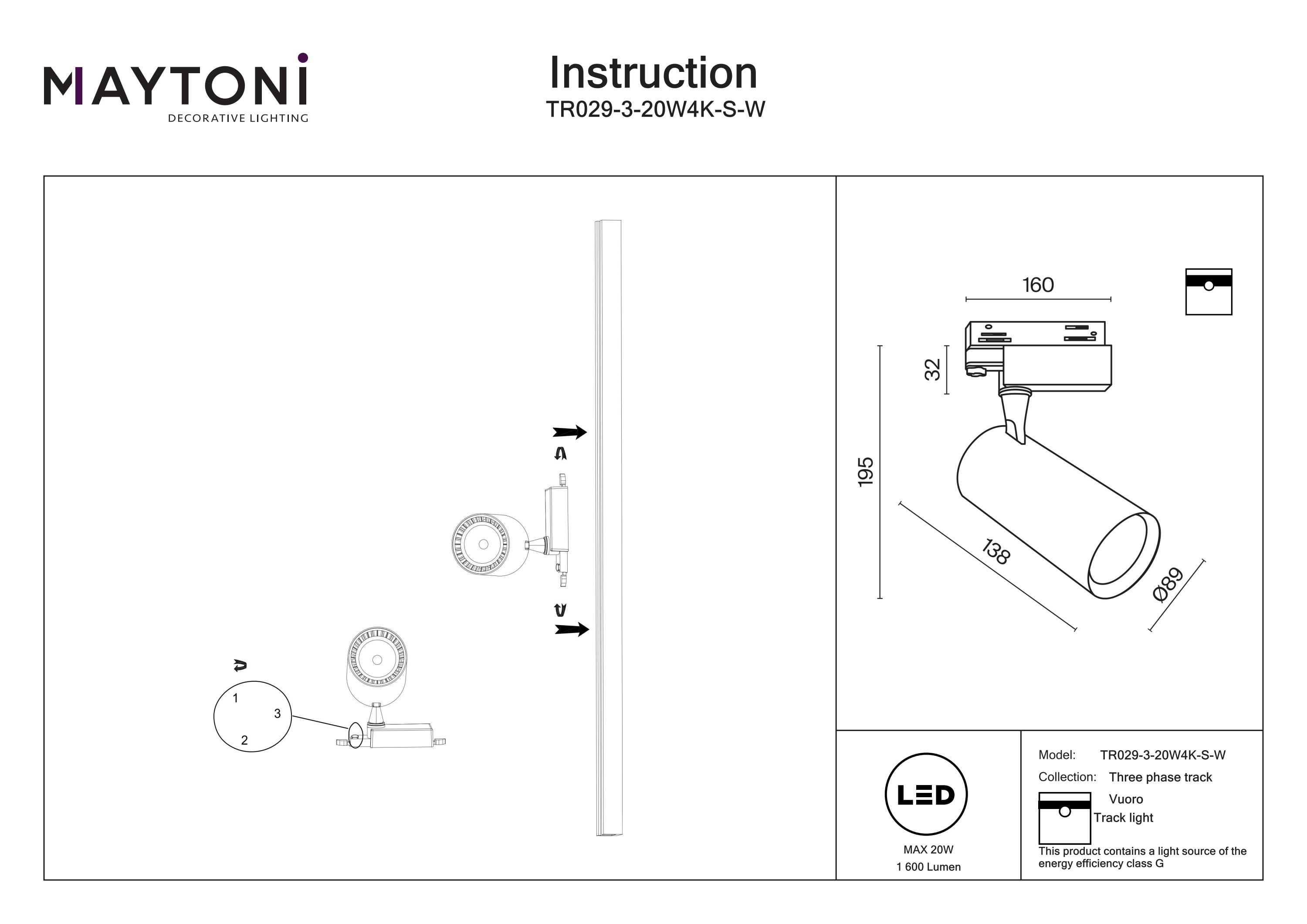 Corp de iluminat pe șină Vuoro, Aluminiu Alb, 20W, MAYTONI TR029-3-20W4K-S-W [4]