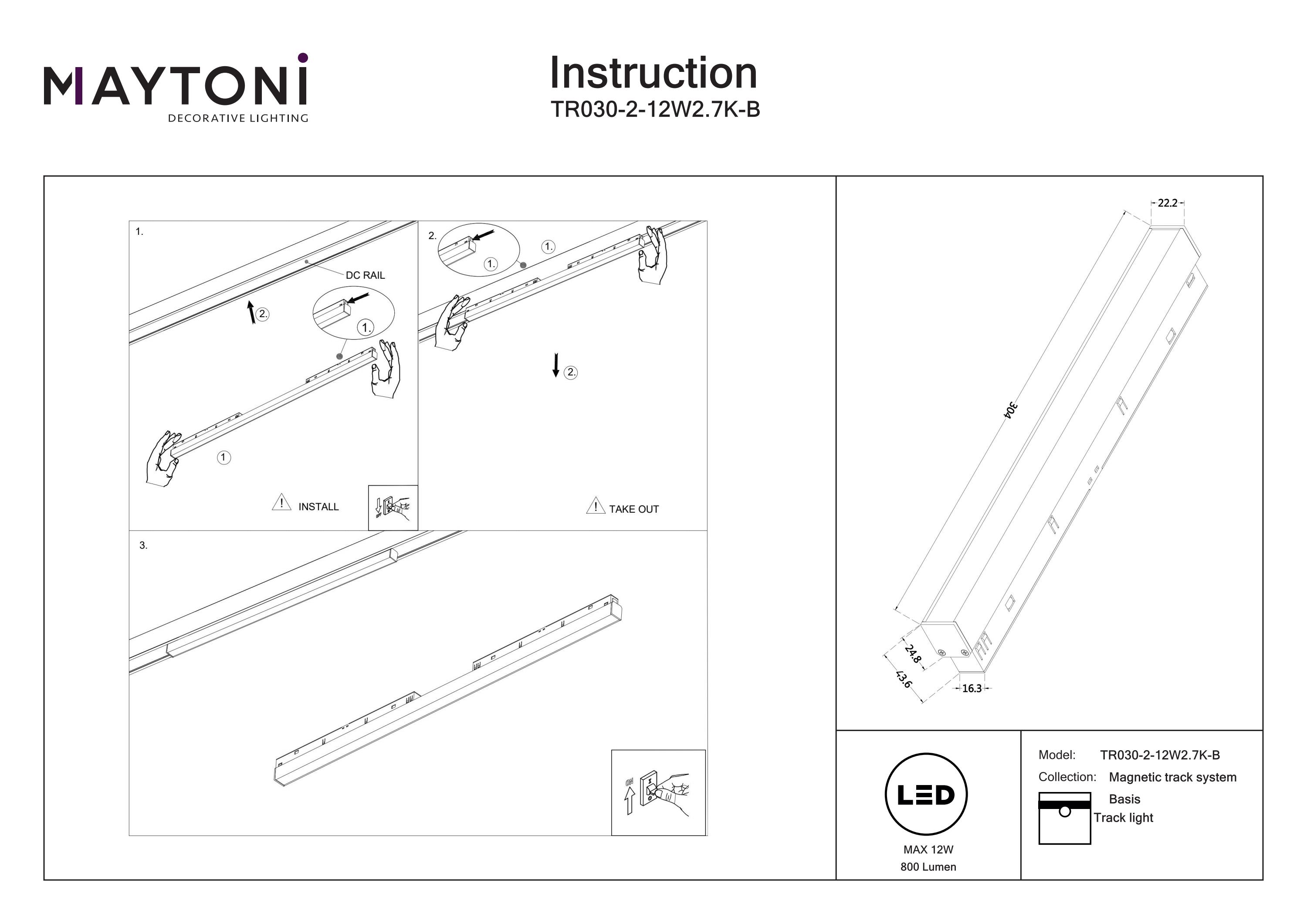Corp de iluminat pe șină BASIS, Aluminiu Negru, 12W, MAYTONI TR030-2-12W2.7K-B [4]