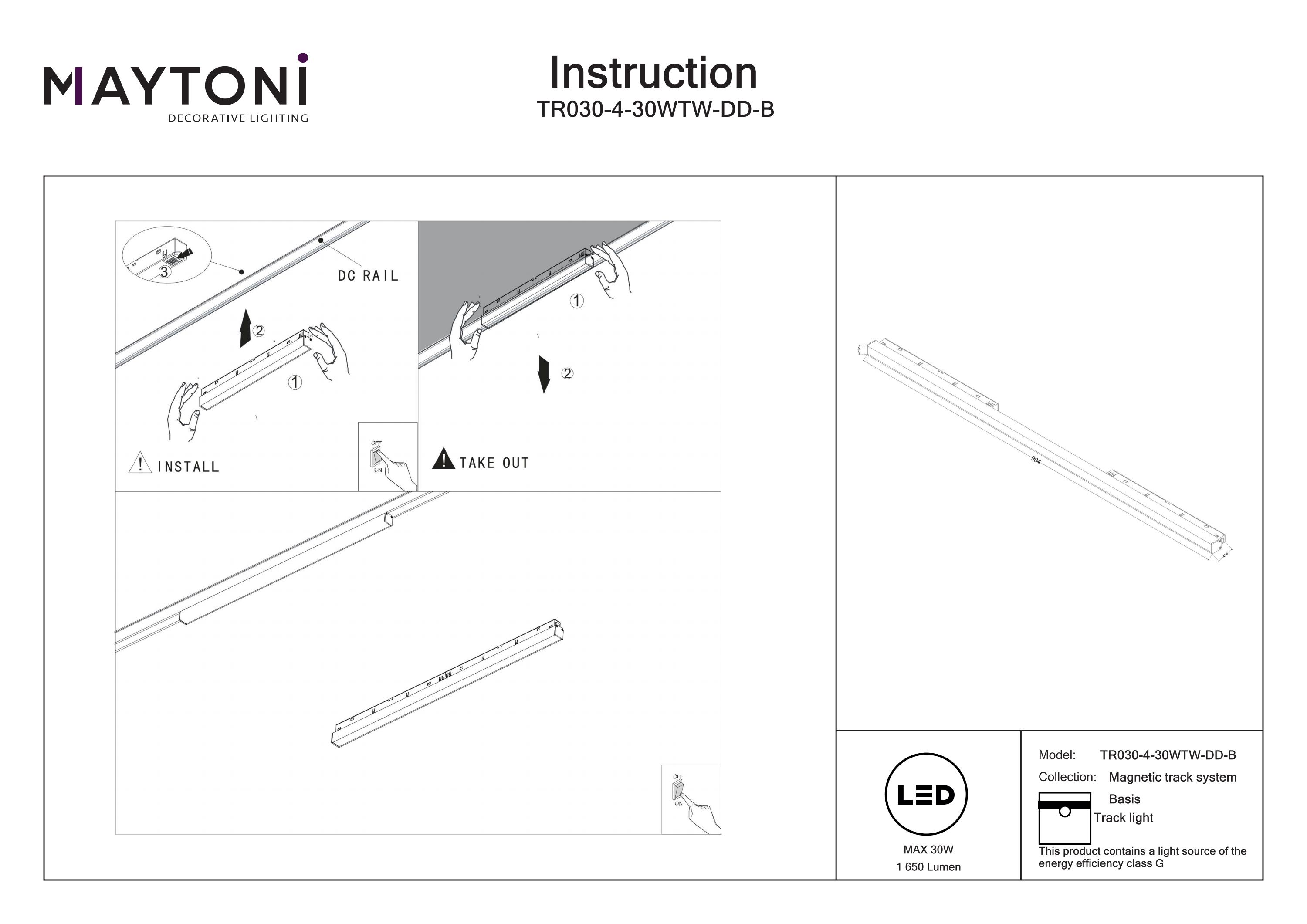 Corp de iluminat pe șină BASIS, Aluminiu Negru, 30W, MAYTONI TR030-4-30WTW-DD-B [4]