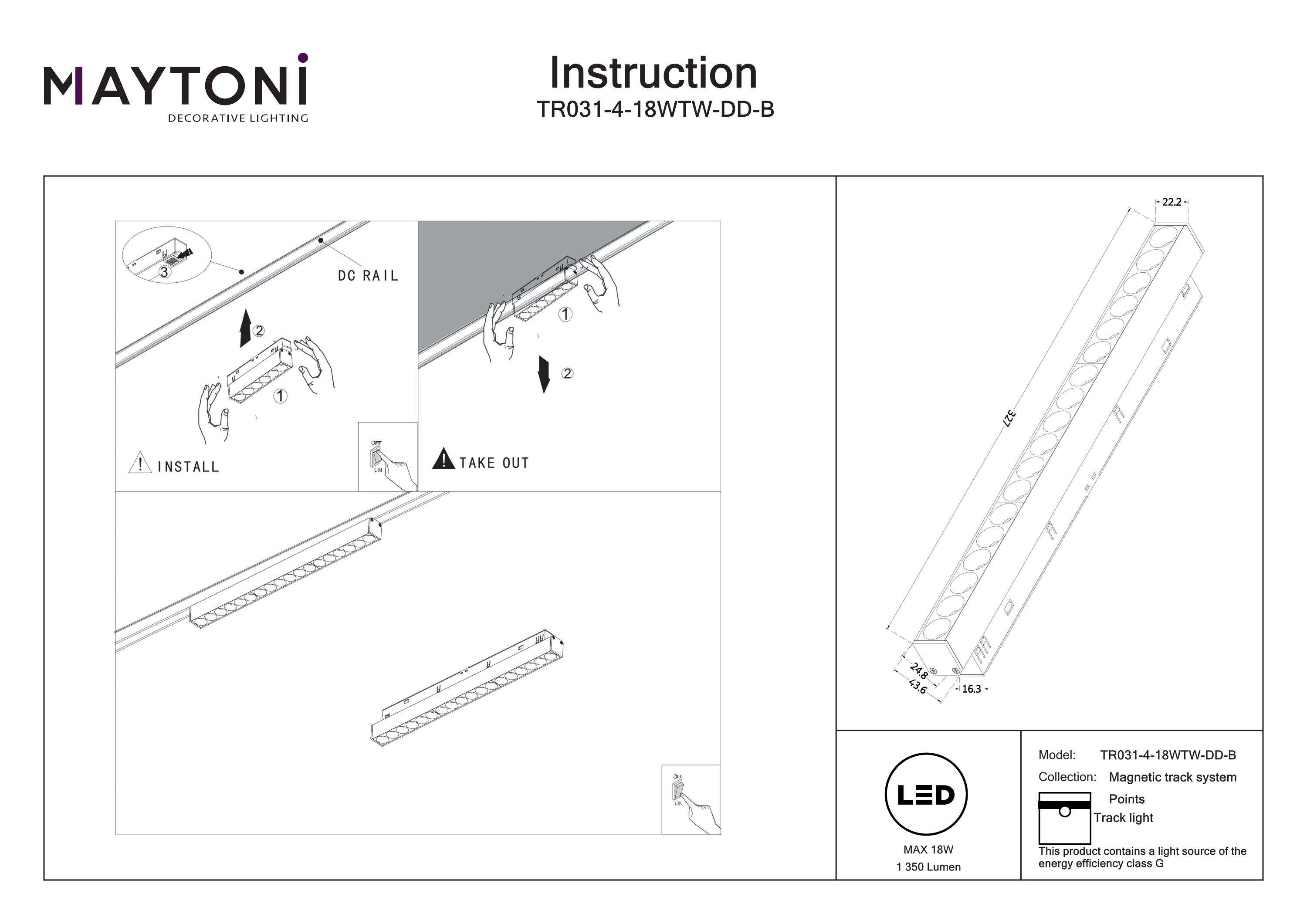 Corp de iluminat pe șină Points, Aluminiu Negru, 18W, MAYTONI TR031-4-18WTW-DD-B [3]