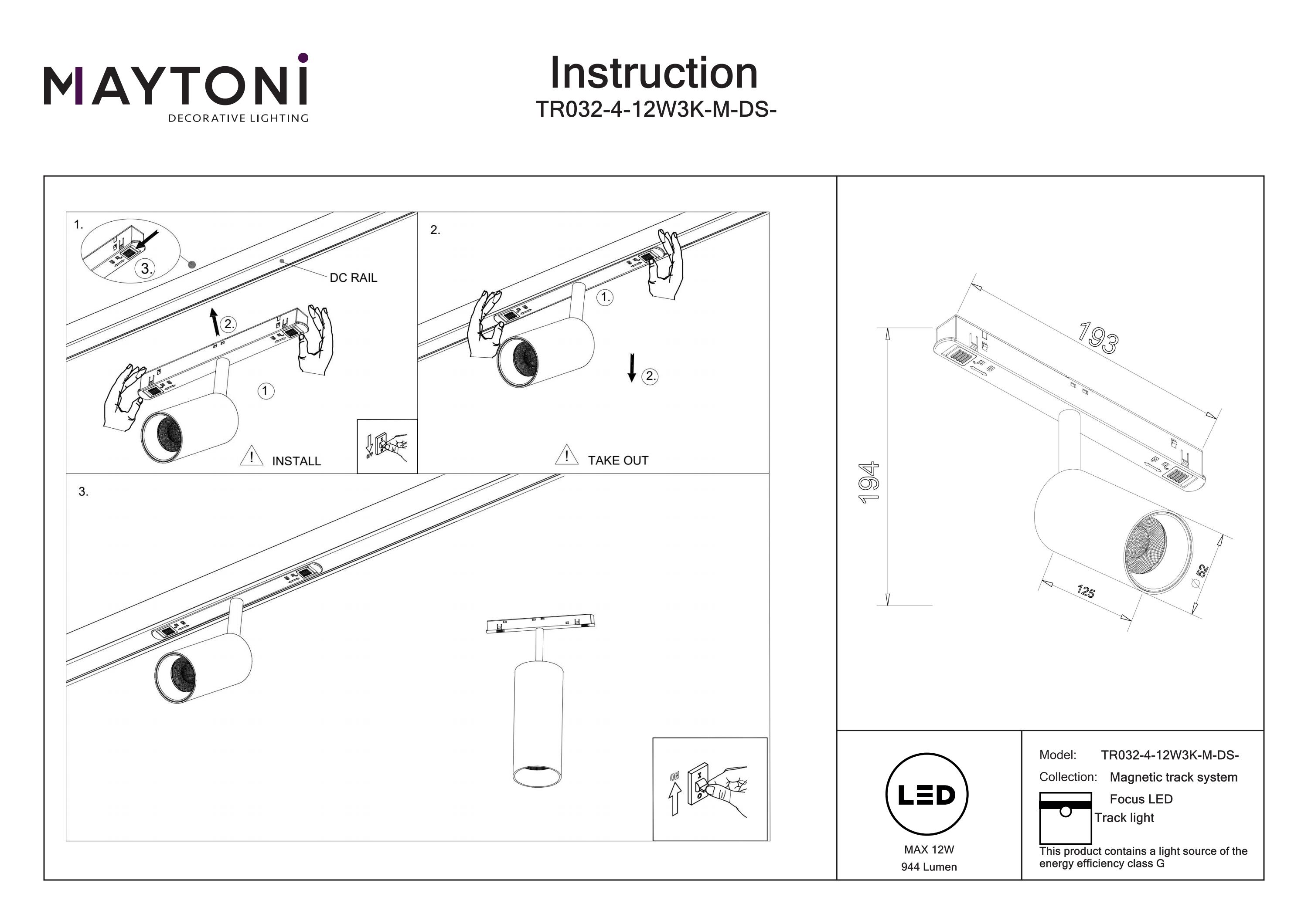 Corp de iluminat pe șină Focus LED, Aluminiu Negru, 12W, MAYTONI TR032-4-12W3K-M-DS-BBS [5]