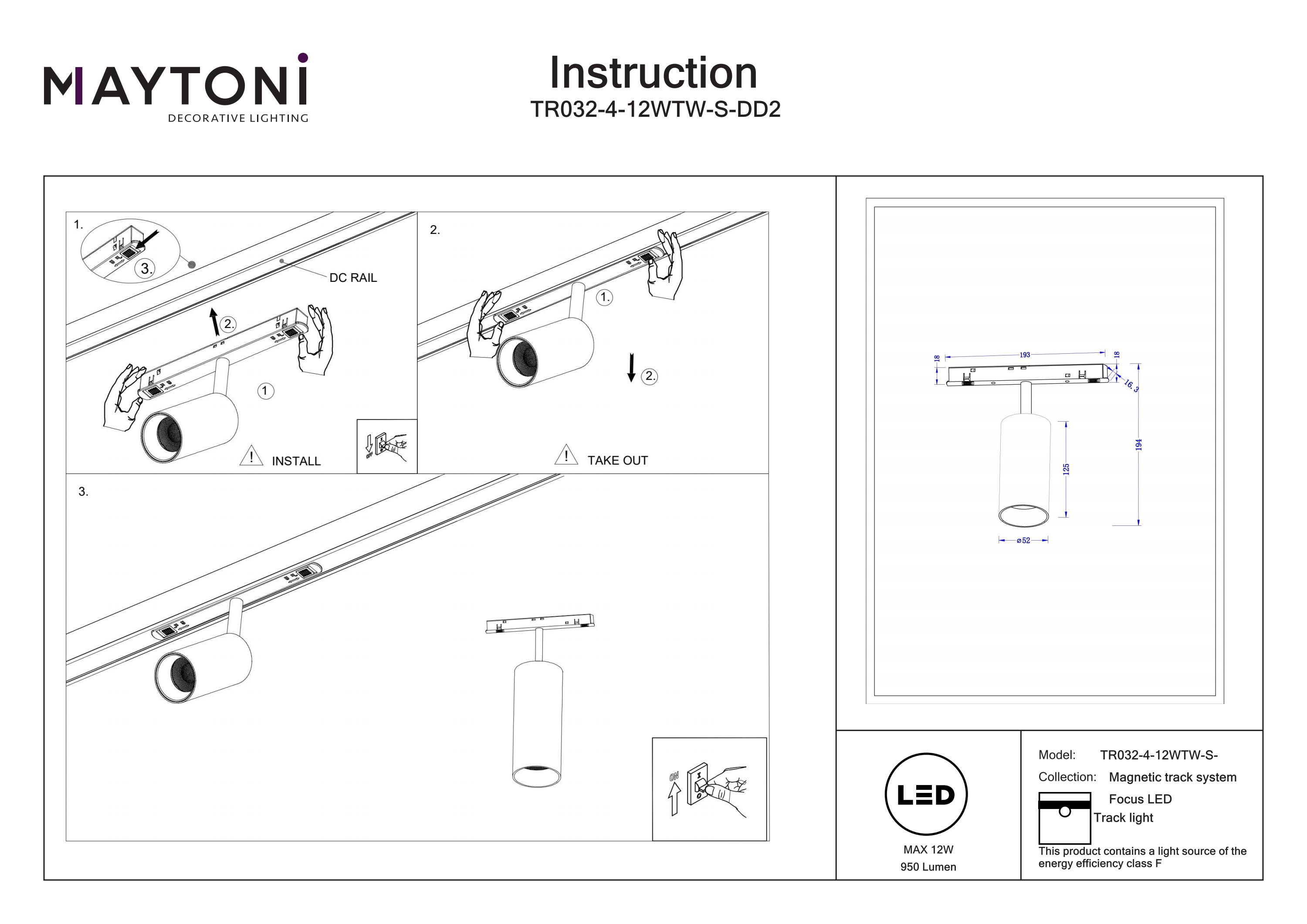 Corp de iluminat pe șină Focus LED, Aluminiu Alb, 12W, MAYTONI TR032-4-12WTW-S-DD2-W [3]