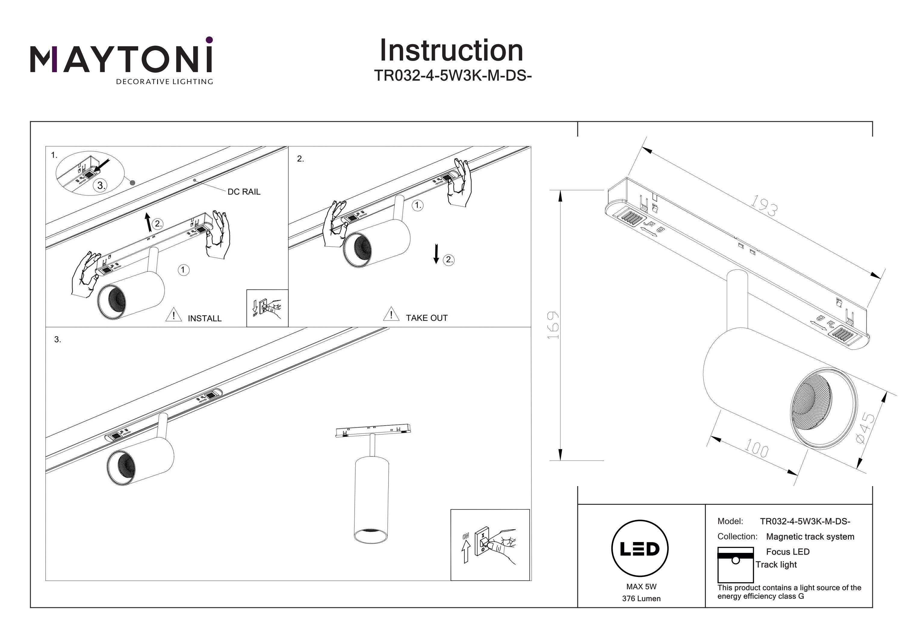 Corp de iluminat pe șină Focus LED, Aluminiu Negru, 5W, MAYTONI TR032-4-5W3K-M-DS-BBS [5]