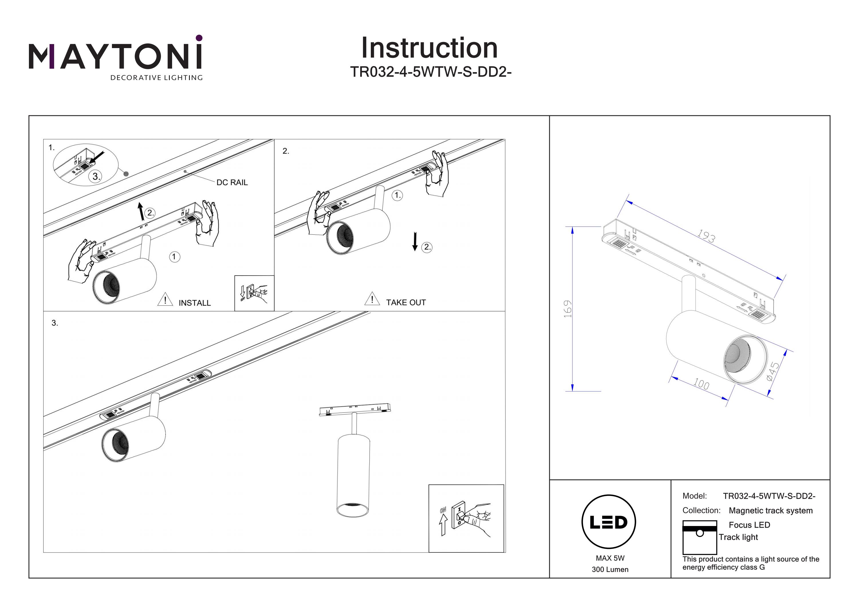 Corp de iluminat pe șină Focus LED, Aluminiu Alb, 5W, MAYTONI TR032-4-5WTW-S-DD2-W [3]